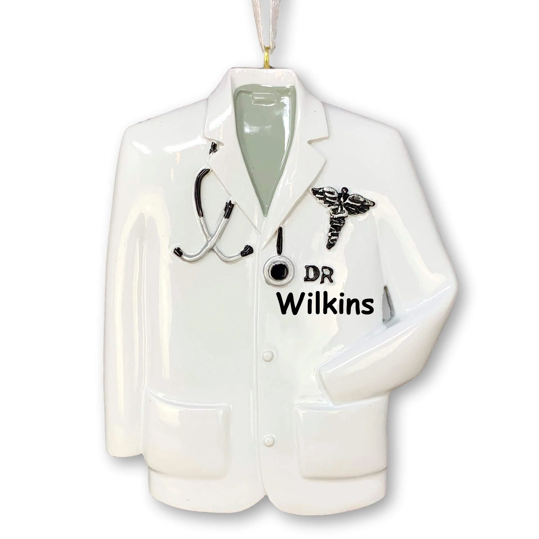 Personalized Doctor Christmas Ornament - Medical Lab Coat Stethoscope Holiday Tree Decoration Gift - Custom Name Personalized Dr Coat Ornament