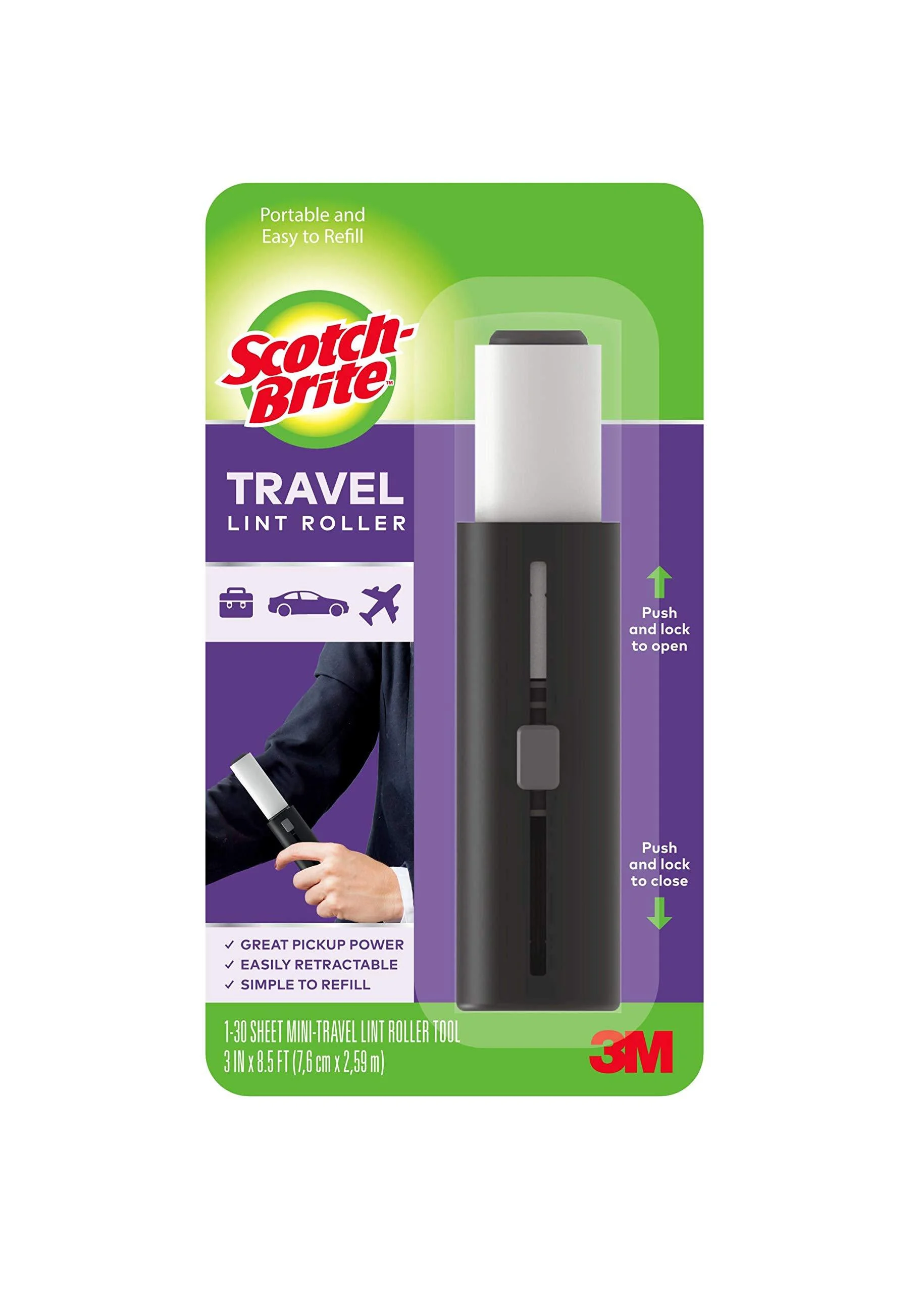 Scotch-Brite Mini Travel Lint Roller, Works Great On Pet Hair, 30 Sheets 1 Roller