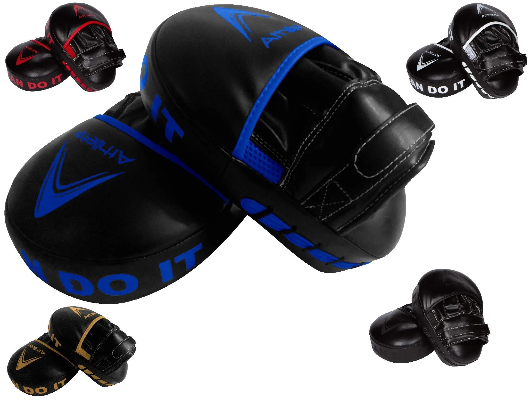 Athllete Boxing MMA Punching Mitts- Curved Focus Pad- Muay Thai Hook and Jab Curved Kickboxing Punching Shield Black/Blue