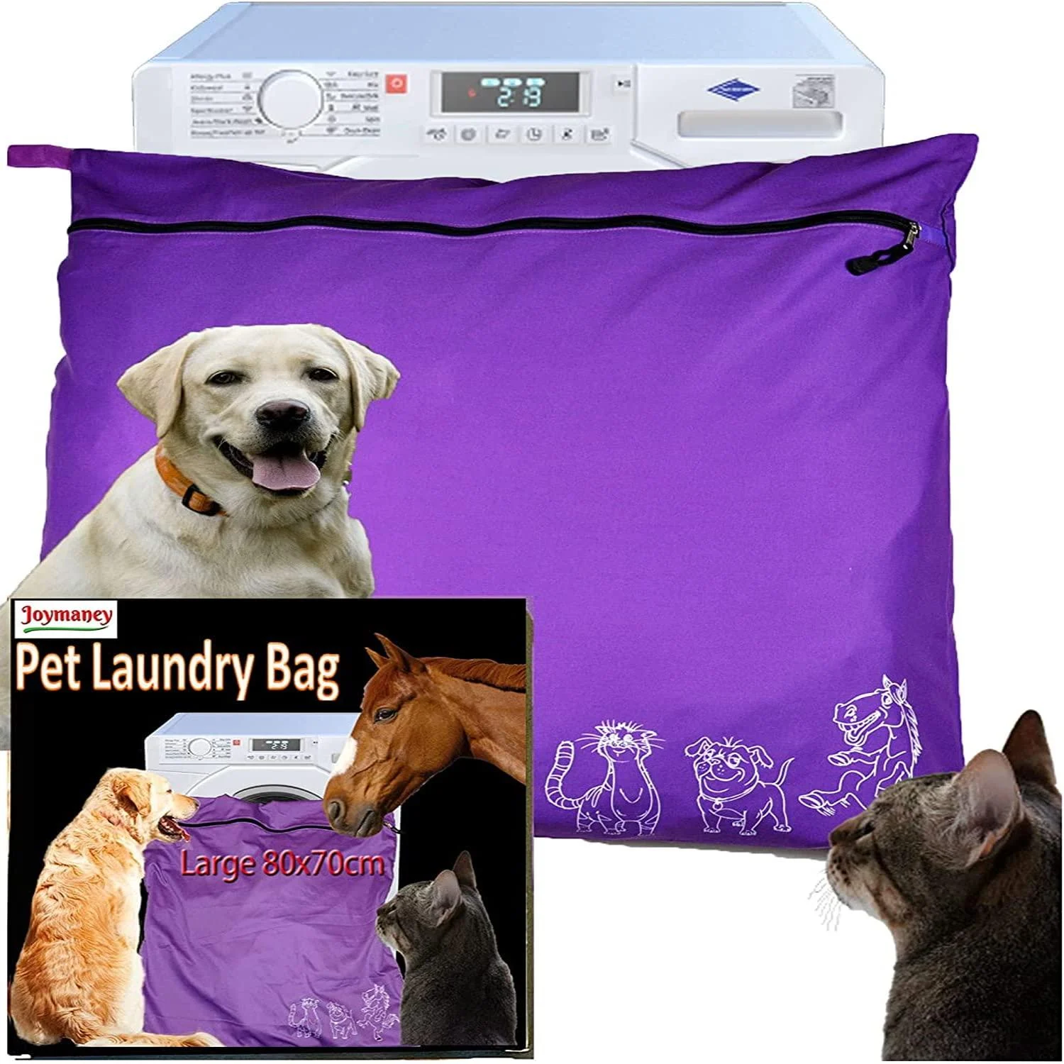 Pet Laundry Bag | Stops Pet Hair Blocking the Washing Machine | Cotton Jumbo Size Wash Bag YKK Zip Ideal For Dog Cat Horse Purple - Joymaney