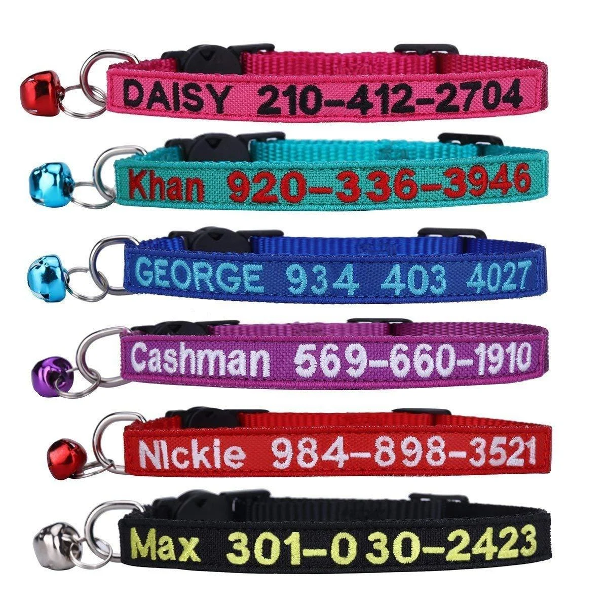 Cat Collar,Personalized Embroidered Nylon Cat ID Collars with Bell - Custom Text with Pet Name and Phone Number
