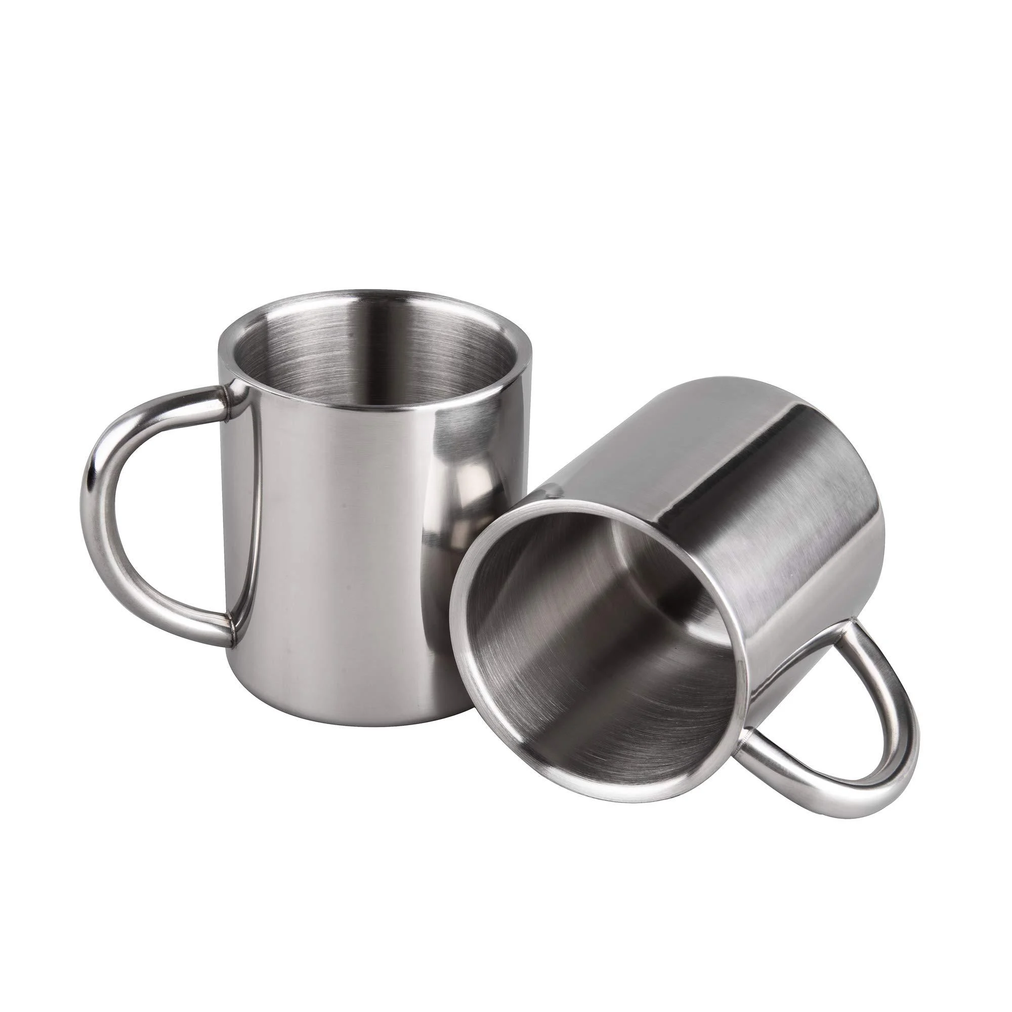 IMEEA Coffee Mugs Camping Cup 10oz Double Walled Stainless Steel Camping Mug with Handle, Set of 2 Silver 10.0 Fluid Ounces