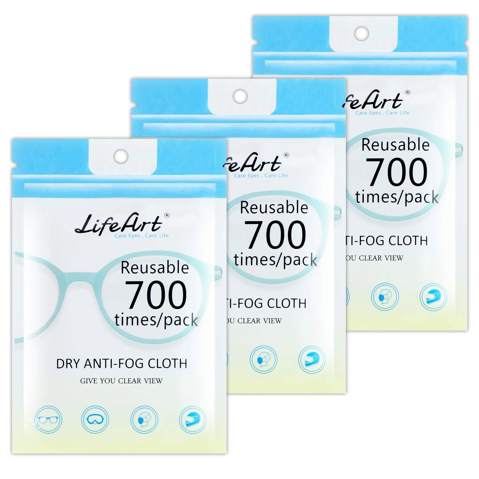 LifeArt Anti Fog Cloth for Eyeglasses Microfiber Cleaning Cloth for Screen Goggles and Ski Masks Nano Technology Reusable 700 Times Safe on All Types of Lens Coating Streak-Free (3 Pack) 3 Count (Pack of 1)