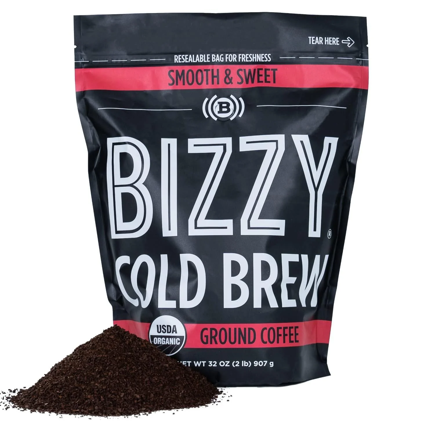 Bizzy Organic Cold Brew Coffee | Smooth & Sweet Blend | Coarse Ground Coffee | Micro Sifted | Specialty Grade | 100% Arabica | 2 LB Smooth & Sweet 2 Pound (Pack of 1)
