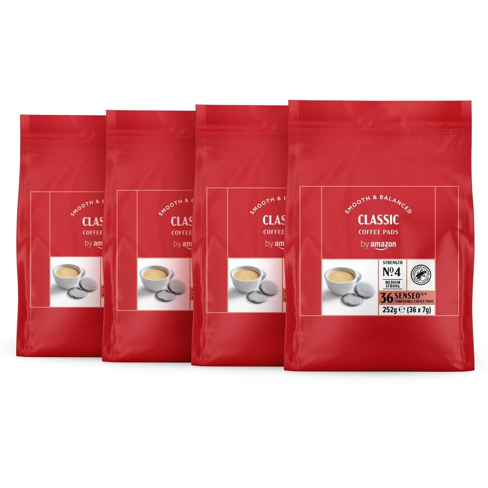 by Amazon Senseo Compatible Classic Coffee Pods Medium High Roast ground 144 Count 4 Pack of 36 - Rainforest Alliance Cer