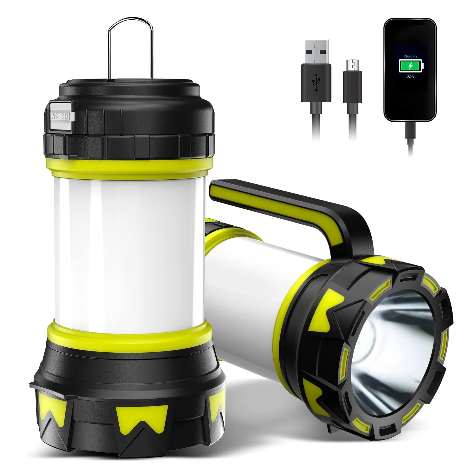 Bochaos Camping Lantern Flashlight Rechargeable, 6 Modes LED Bright Flashlight 3000mAh Power Bank, IPX4 Waterproof, Emergency Flashlight Lantern for Outdoor, Hurricane, USB Cable Included-1 Flashlight Flashlight-1