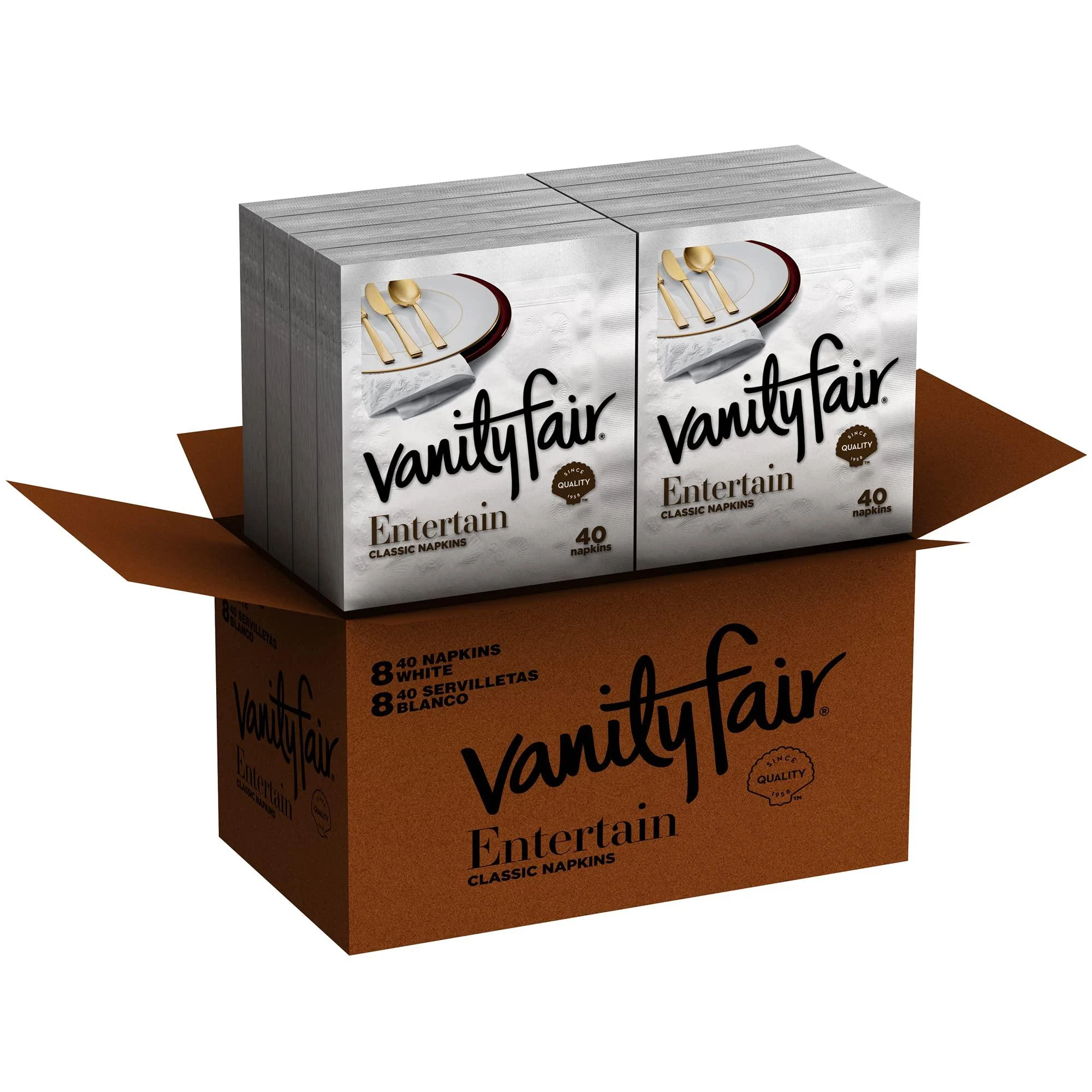 Vanity Fair Entertain Paper Napkins, 320 3-Ply Disposable Napkins, Dinner Size (8 packs of 40 Napkins) 320 Count