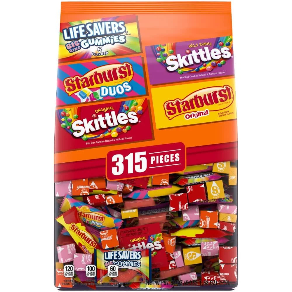 LIFE SAVERS Gummy, STARBURST Duos and Original & SKITTLES Wild Berry and Original Fun Size Chewy Bulk Halloween Candy Assortment - 97.68oz/315 pieces