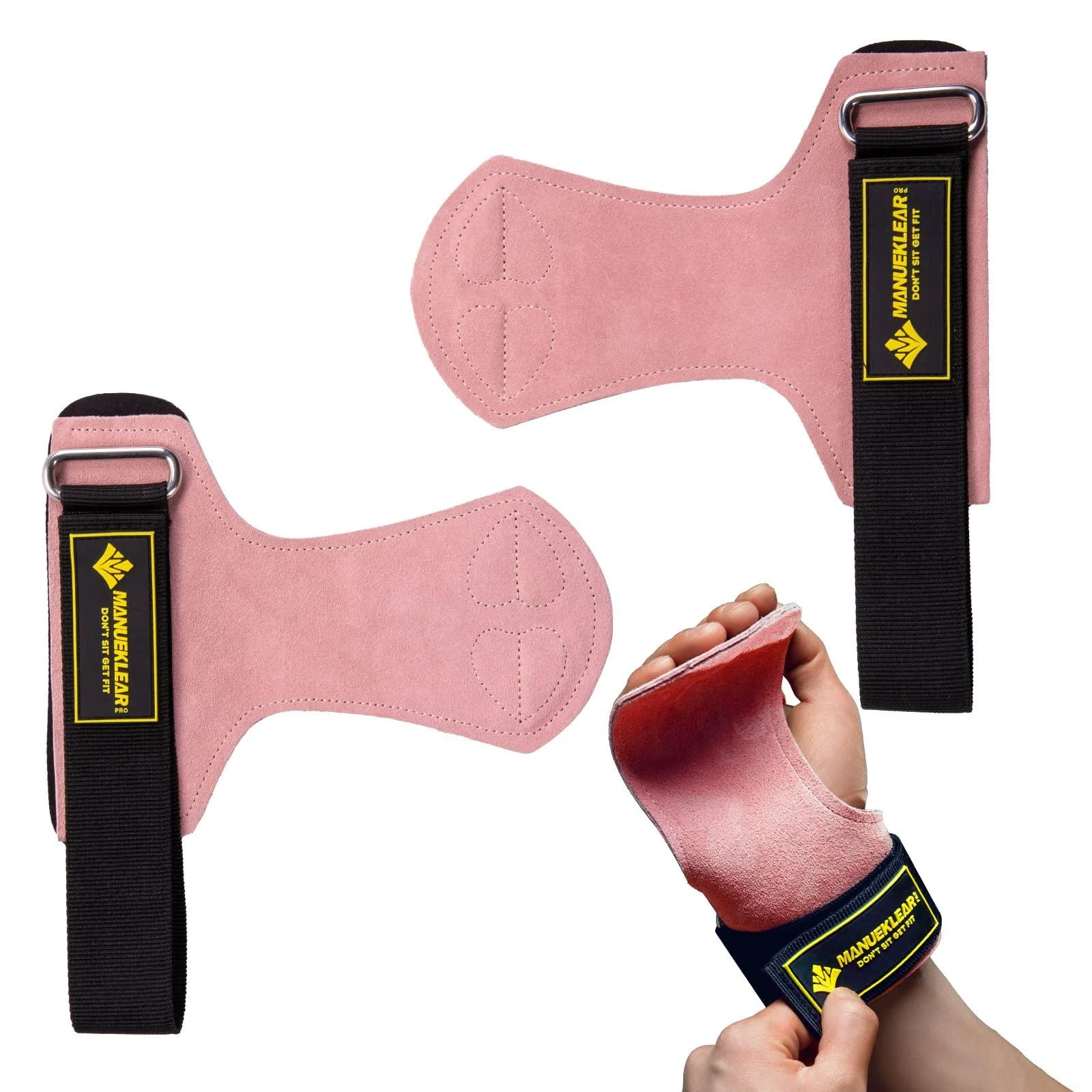 MANUEKLEAR Weightlifting Wrist Straps with Cushion Wrist Loop,Leather Weight Lifting Wrist Straps for Deadlifts, Powerlifting, Heavy Shrug for Men/Women Heart - Pink