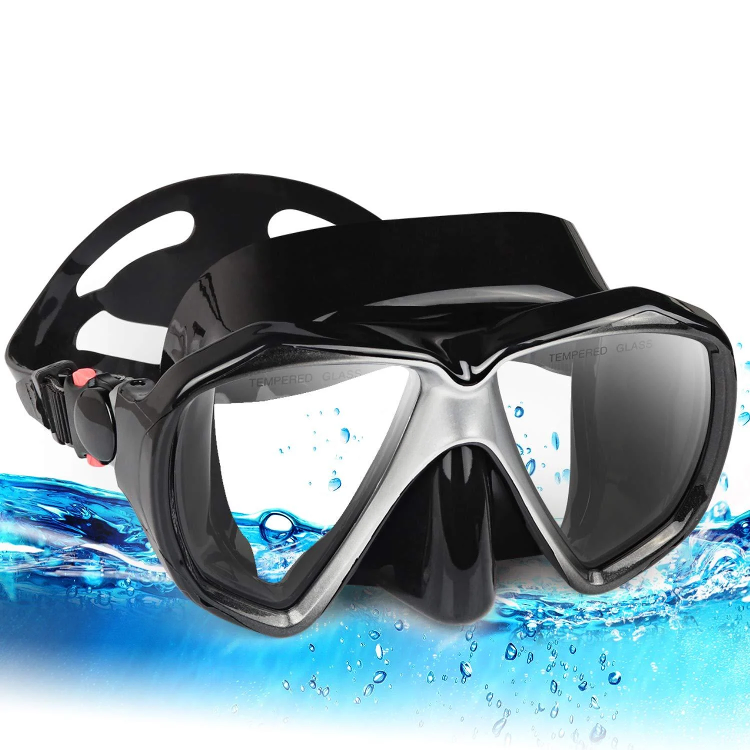 Snorkel Diving Mask Panoramic HD Swim Mask, Anti-Fog Scuba Diving Goggles,Tempered Glass Dive Mask Adult Youth Swim Goggles with Nose Cover for Diving, Snorkeling, Swimming A-Black