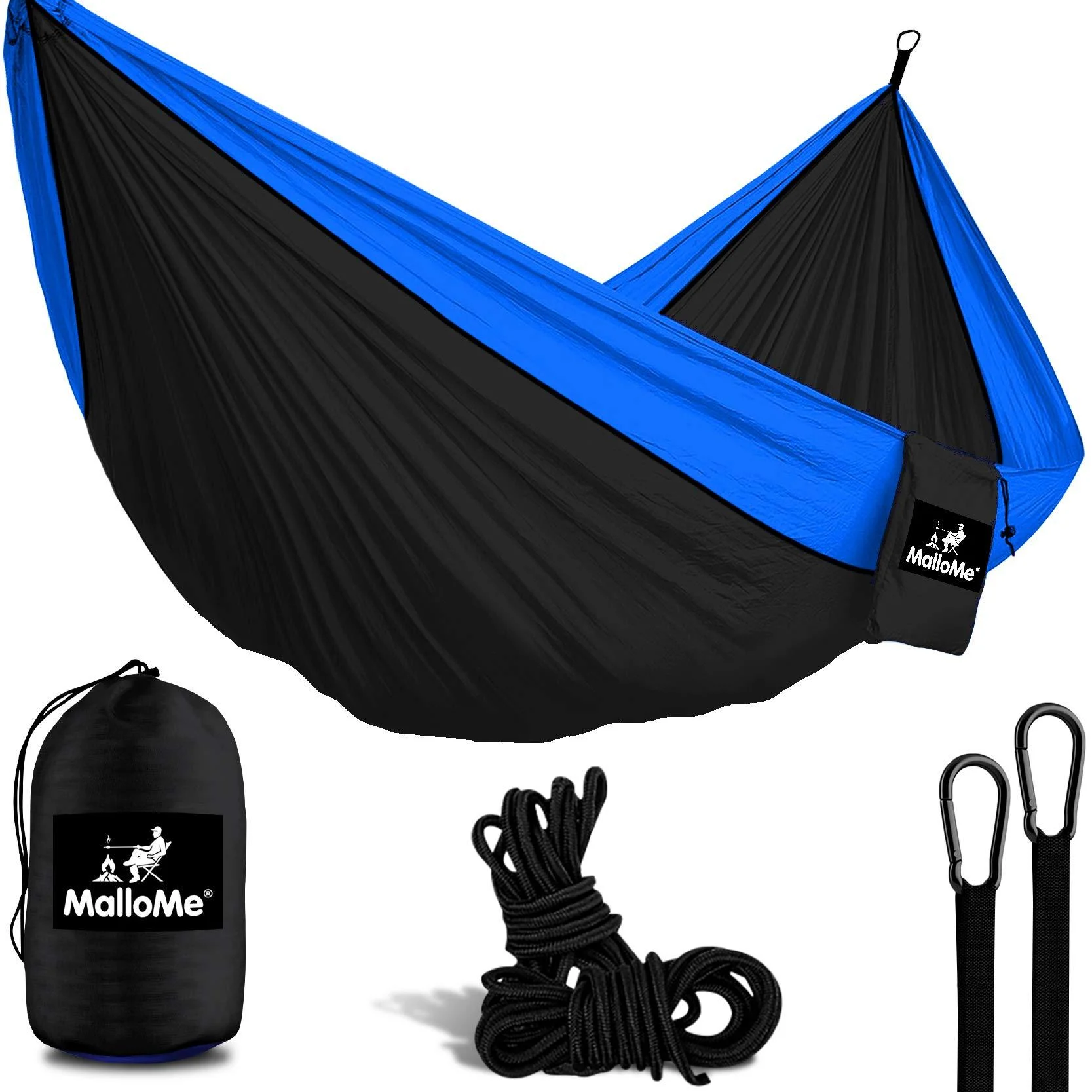 MalloMe Hammock - Camping Hammocks - Portable Hammock Kids Hammock Outdoor Hammock - Hamaca Double Hammock - 2 Person Hammock Tree Hammock - Hamock Travel Hammock - Backpacking Hammocks for Outside Black & Blue Medium