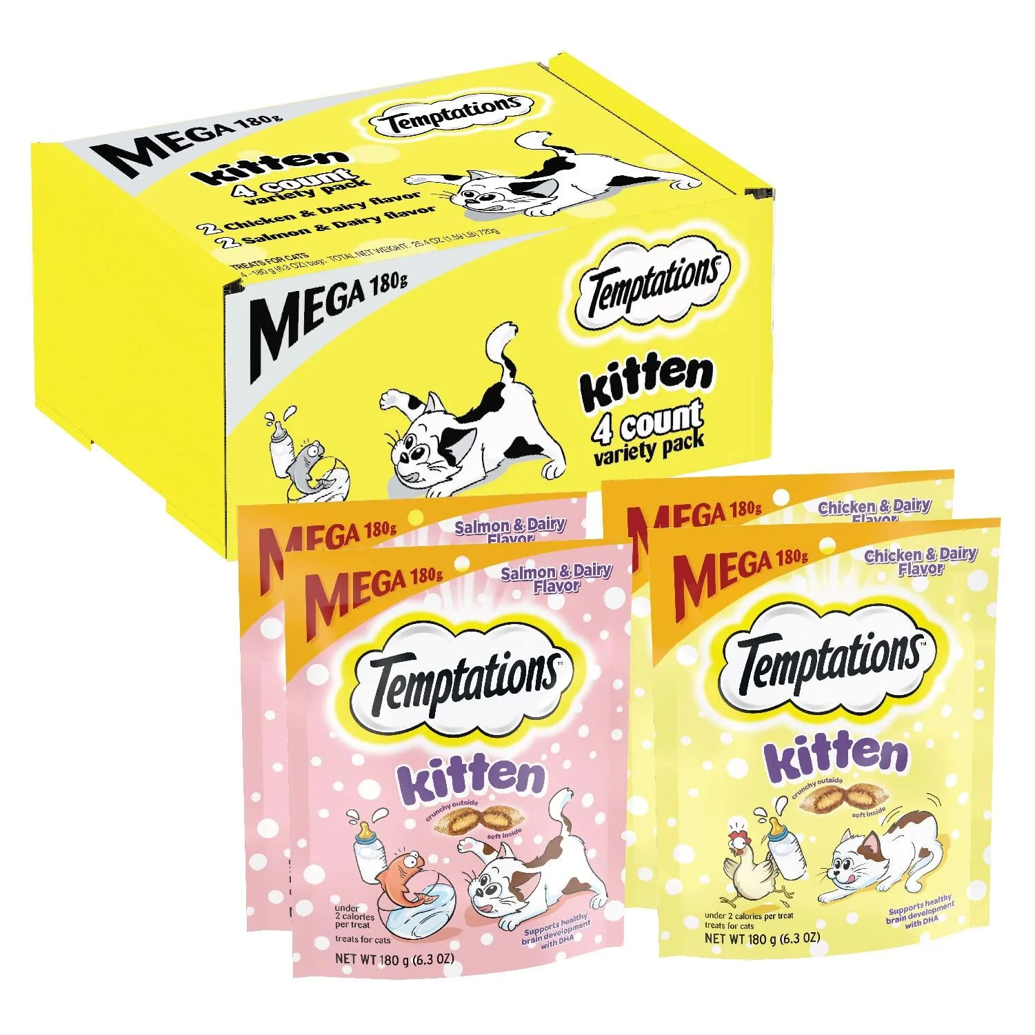 TEMPTATIONS Classic Crunchy and Soft Cat Treats, 16 oz. Tub 1 Count (Pack of 4) brown