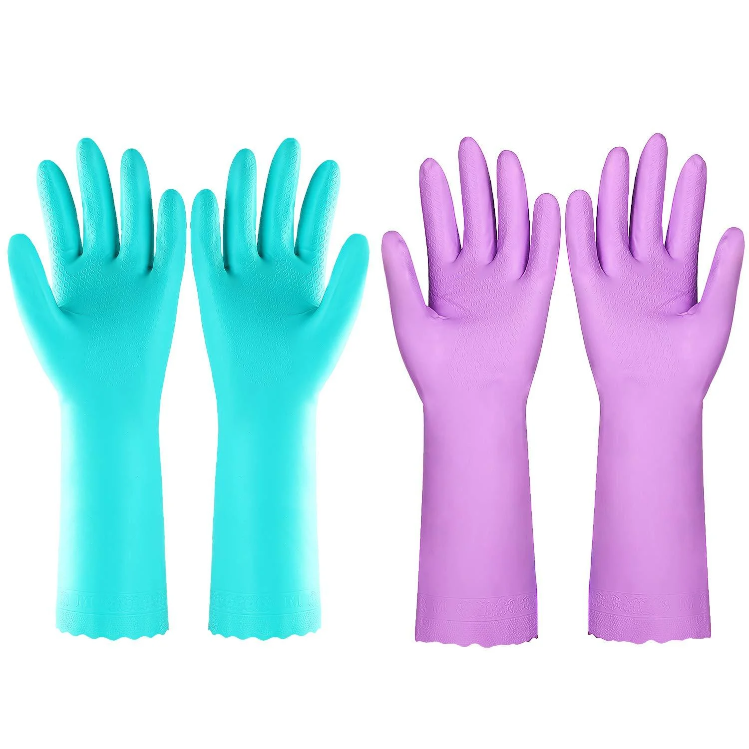 Reusable Dishwashing Cleaning Gloves with Latex free, Cotton lining ,Kitchen Gloves 2 Pairs (Purple+Blue, Medium) - Elgood