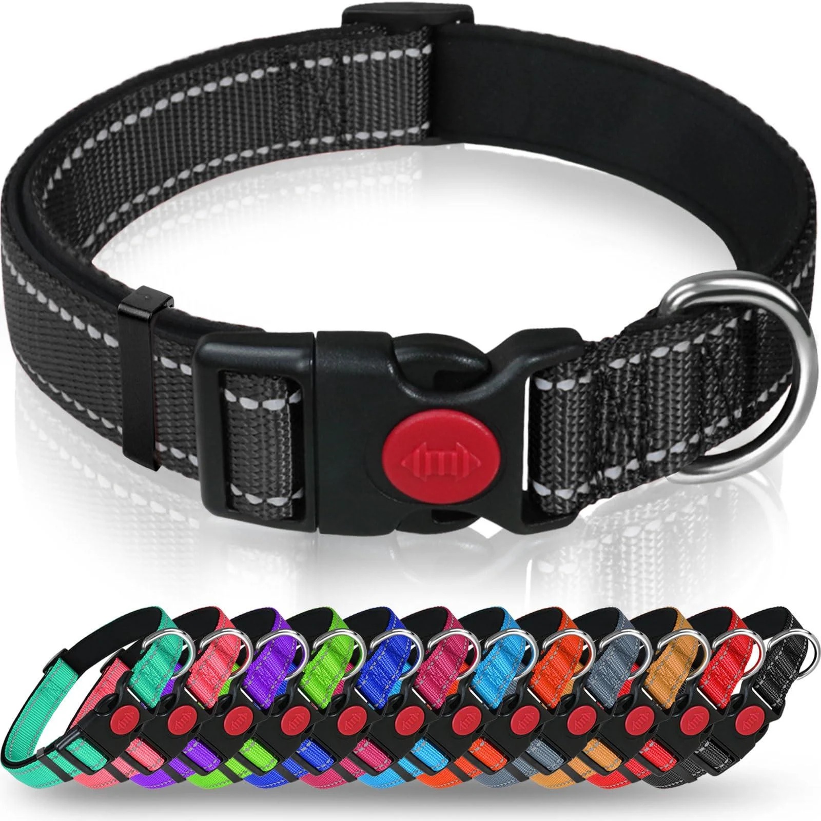 Taglory dog collar soft padded neoprene nylon dog collar for puppies adjustable and reflective for training black XS (1 Pack) black
