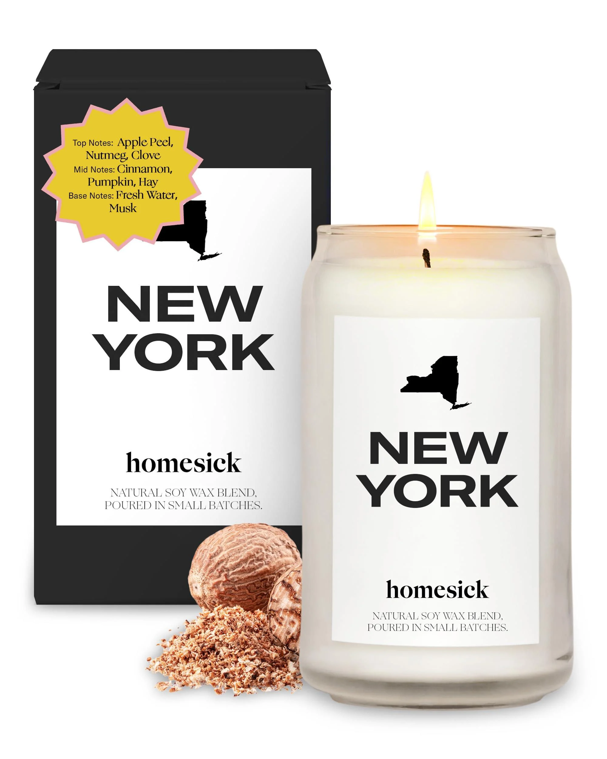 Homesick Scented Candles for Home (New York) - 13.75 oz Long-Lasting Soy Wax Jar Candle for Women & Men for All Occasions 60-80 Hours Burn Time - Notes of Nutmeg Cinnamon & Clove