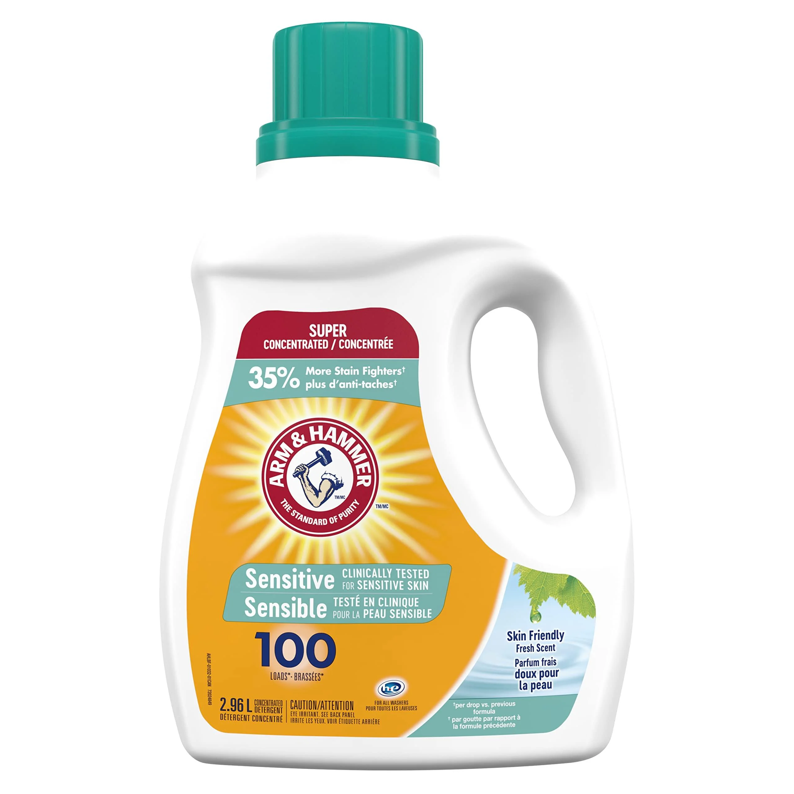 Arm & Hammer Liquid Laundry Detergent for Sensitive Skin Super Concentrated Skin Friendly Fresh Scent 100 Loads 2.96-L