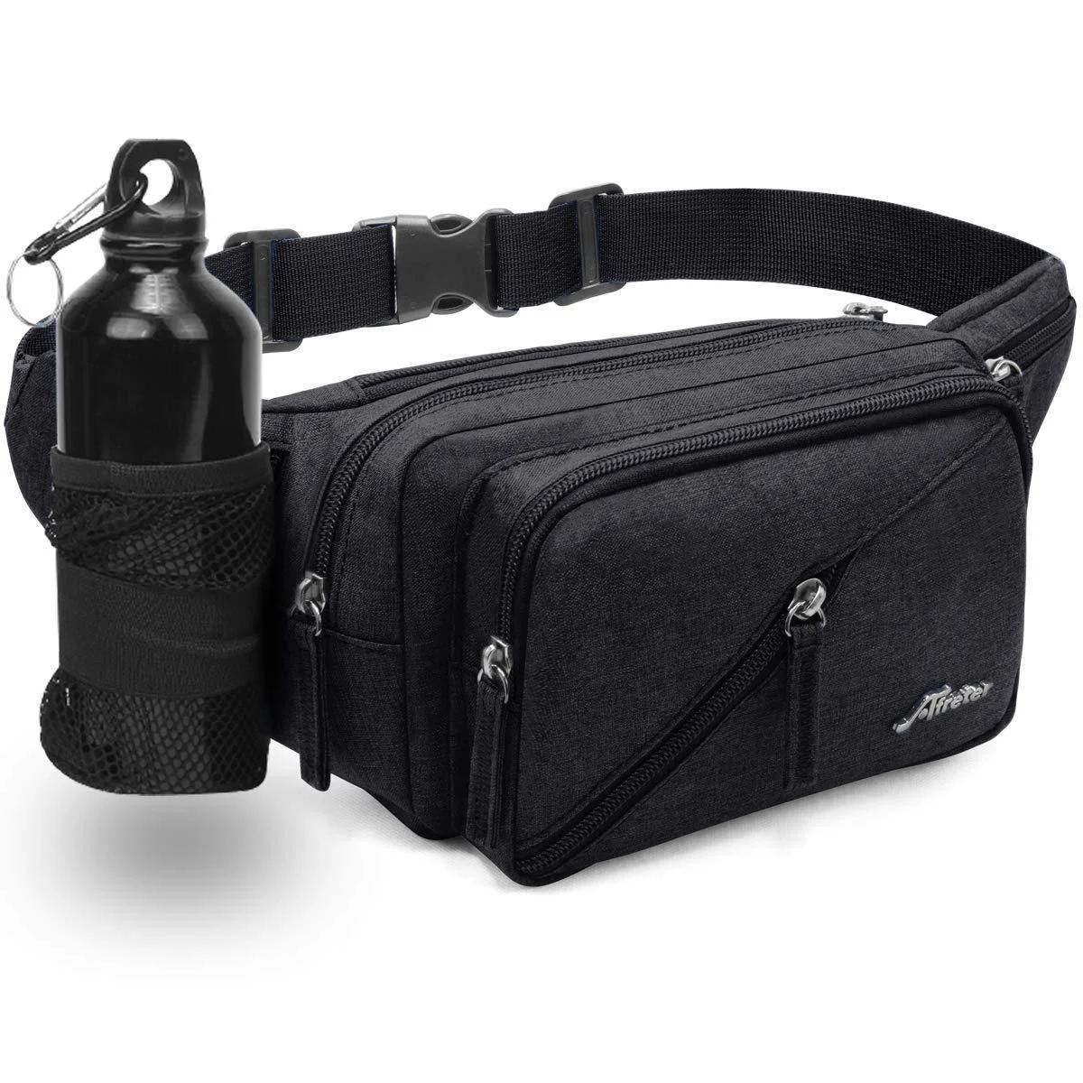 Afreter Fanny Pack Waterproof Waist Bag Pack Men Women Hip Bum Bag With Water Bottle Holder Adjustable Strap Suitable For Outdoors Workout Traveling Hiking Cycling Dog Walking Pouch Bag(black)
