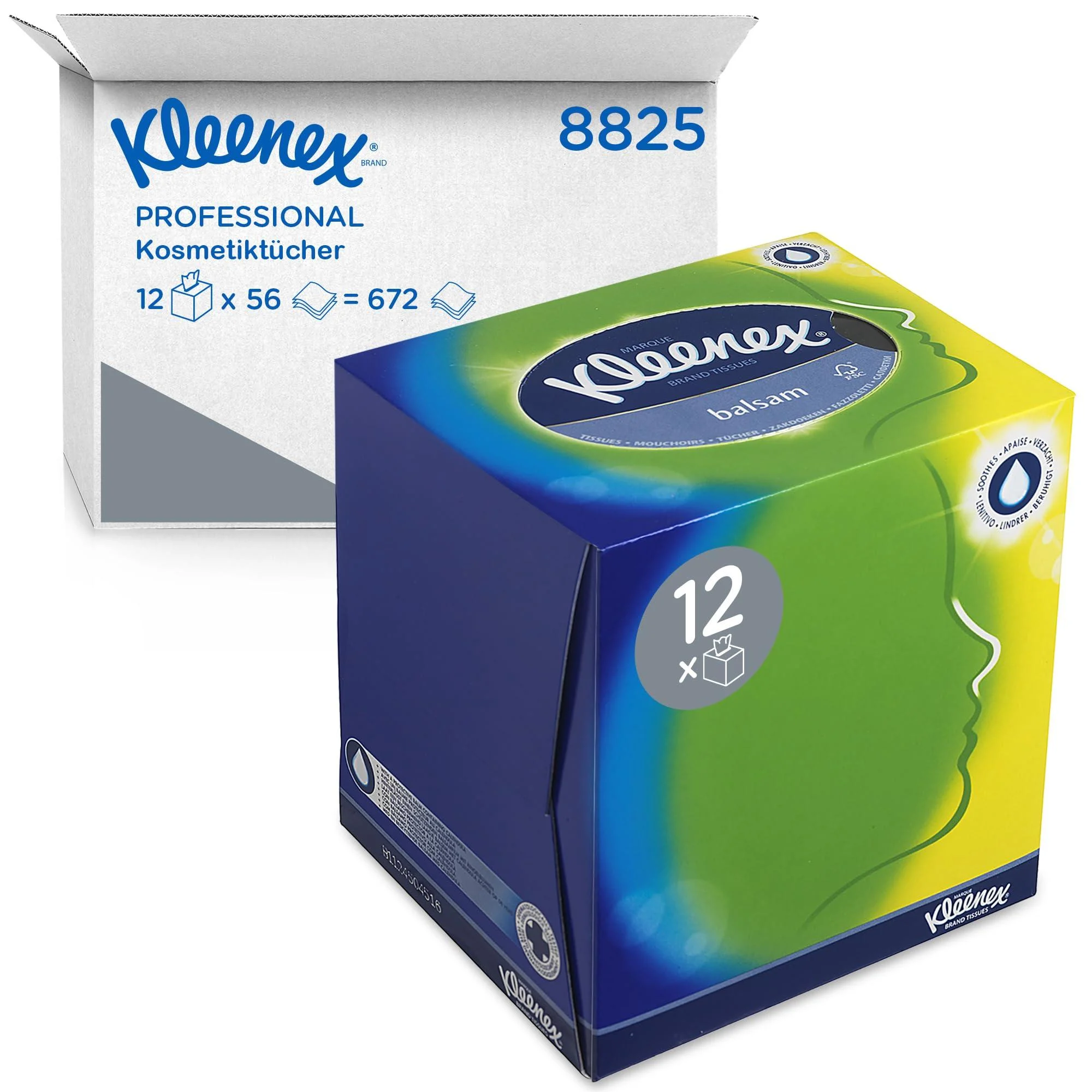Kleenex cosmetics / handkerchief box 8825 - soft robust and absorbent - 12 x 56 (672 paper handkerchiefs) white 3 -layer perfume -free white 12 pieces (56 pack)