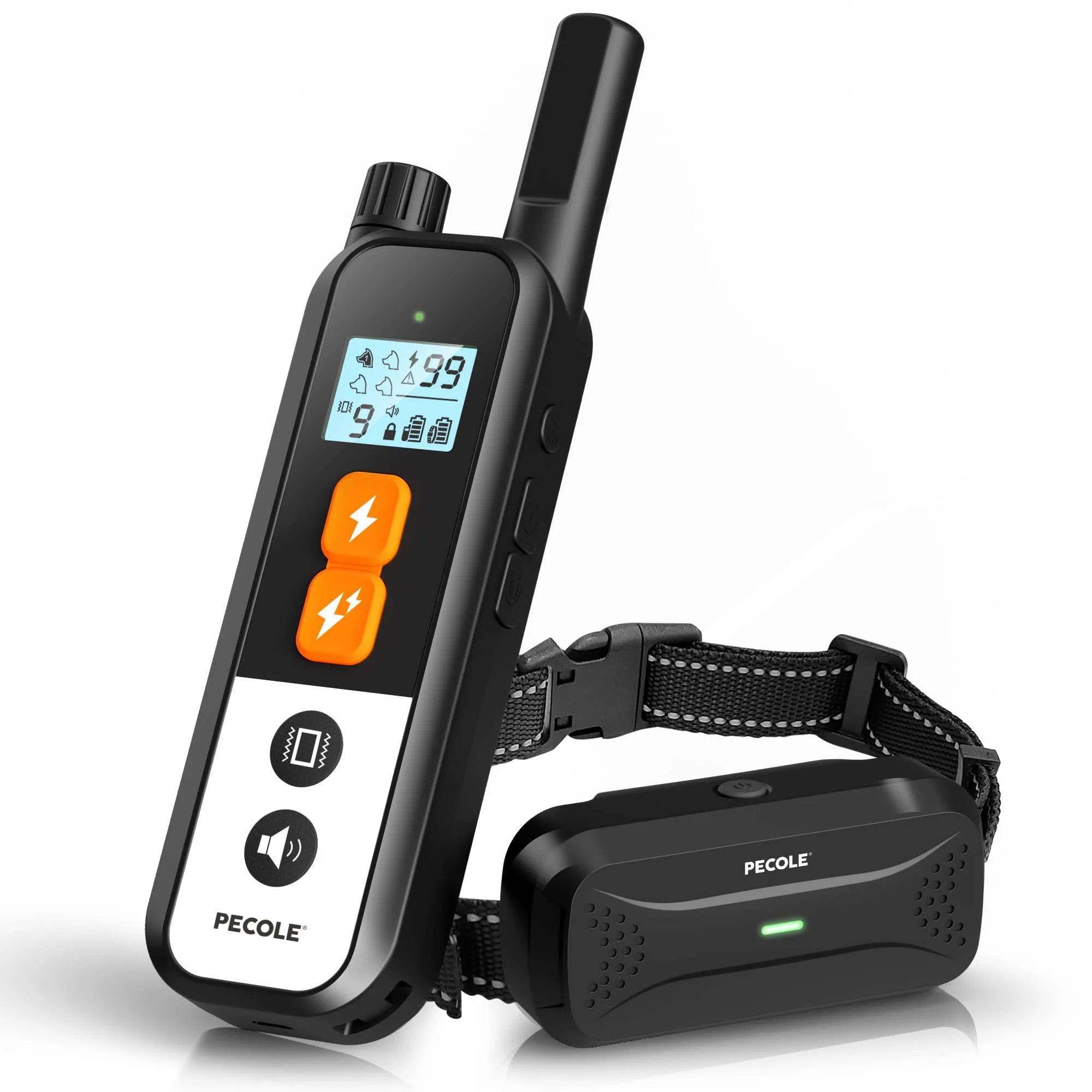 Dog Training Collar with Remote, Shock Collar for Dogs with Vibration and Beep Modes, Rechargeable Transmitter with Security Lock, Waterproof Collar, 99 Adjustable Levels All Breeds, Sizes PE-18