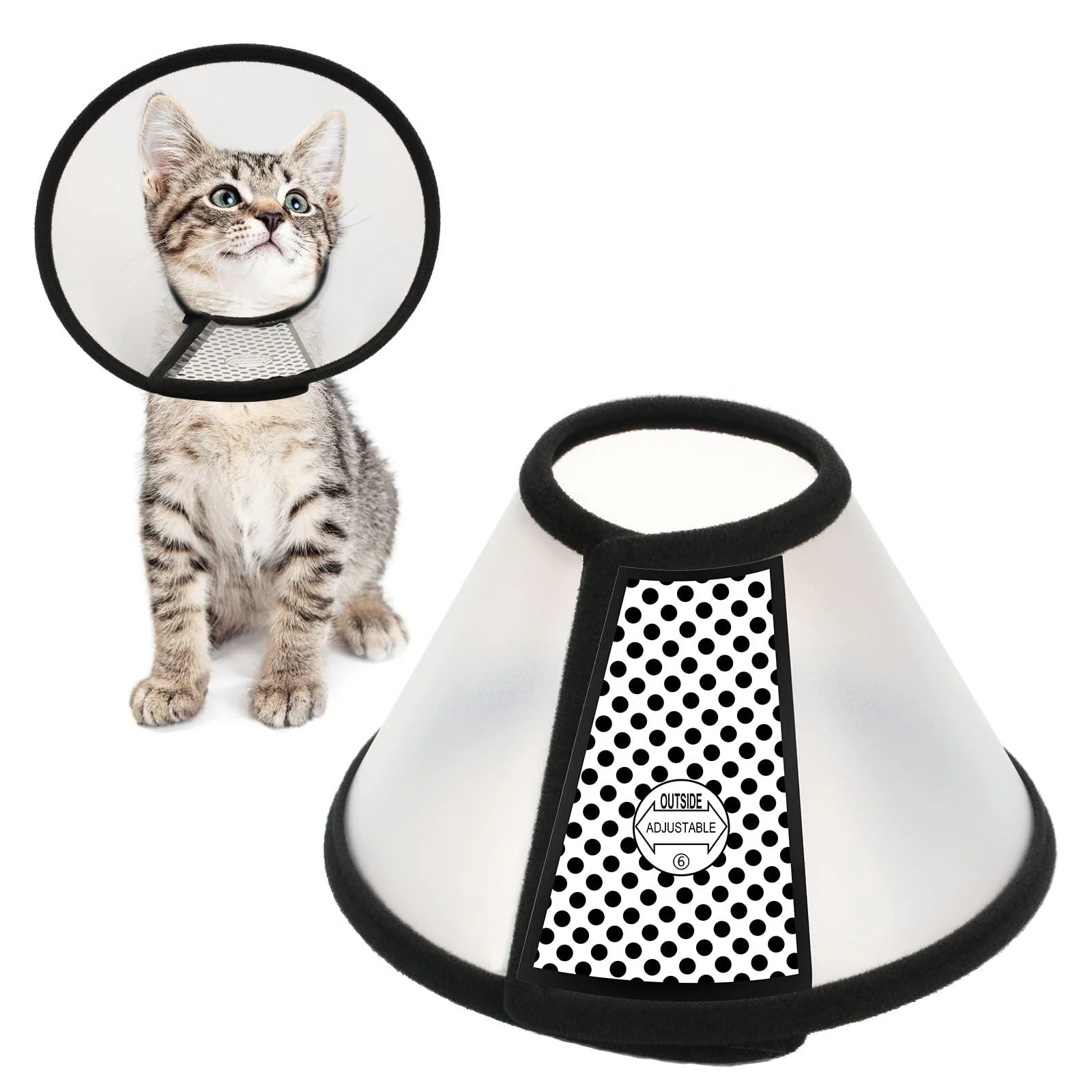 Depets Adjustable Recovery Pet Cone E-Collar for Cats Puppy Rabbit, Plastic Elizabeth Protective Collar Wound Healing Practical Neck Cover S: 5.9-7.6 IN