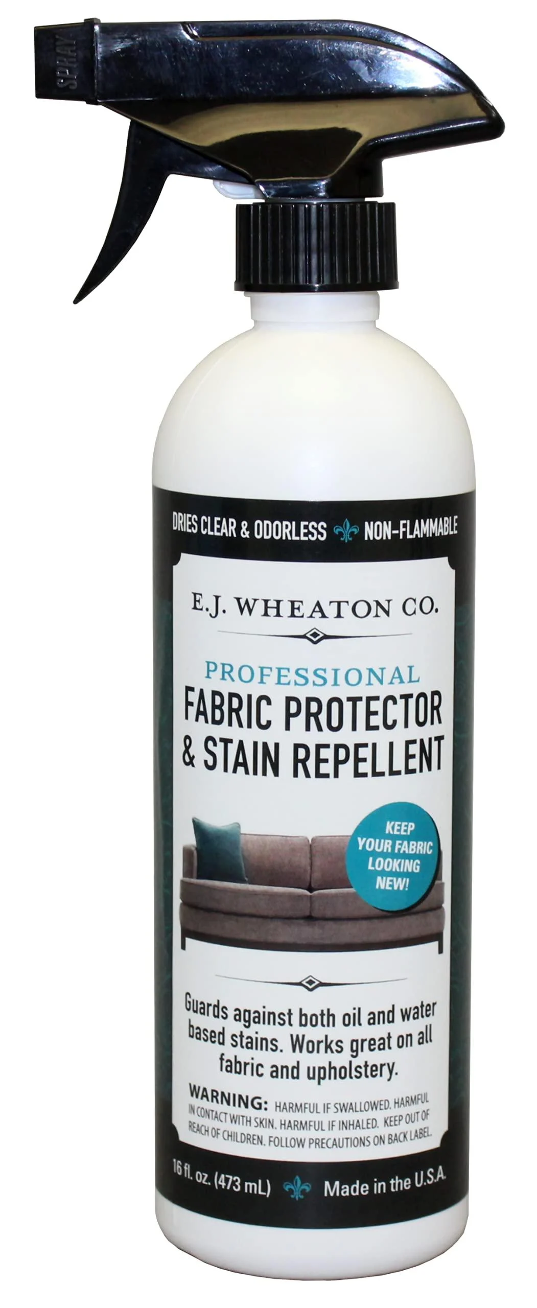 E.J. Wheaton Co. Fabric Protector, Stain Repellent & Spill Guard, For Use on Furniture, Carpets or Any Fabric Upholstery, 16 Oz. Bottle