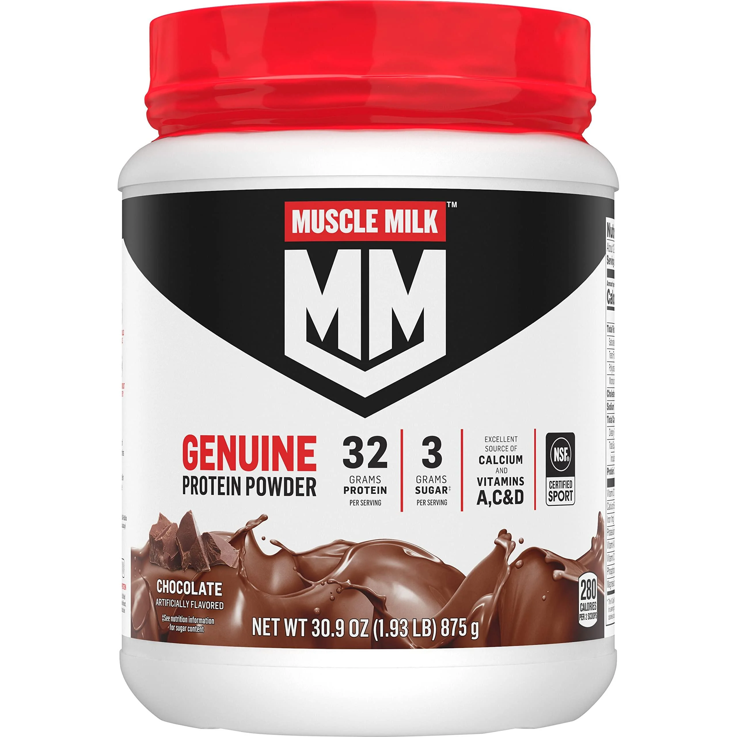 Muscle Milk Genuine Protein Powder Chocolate 1.93 Pounds 12 Servings 32g Protein 3g Sugar Calcium Vitamins A C & D NSF Certified for Sport Energizing Snack Packaging May Vary Chocolate 1.93 Pound (Pack of 1)
