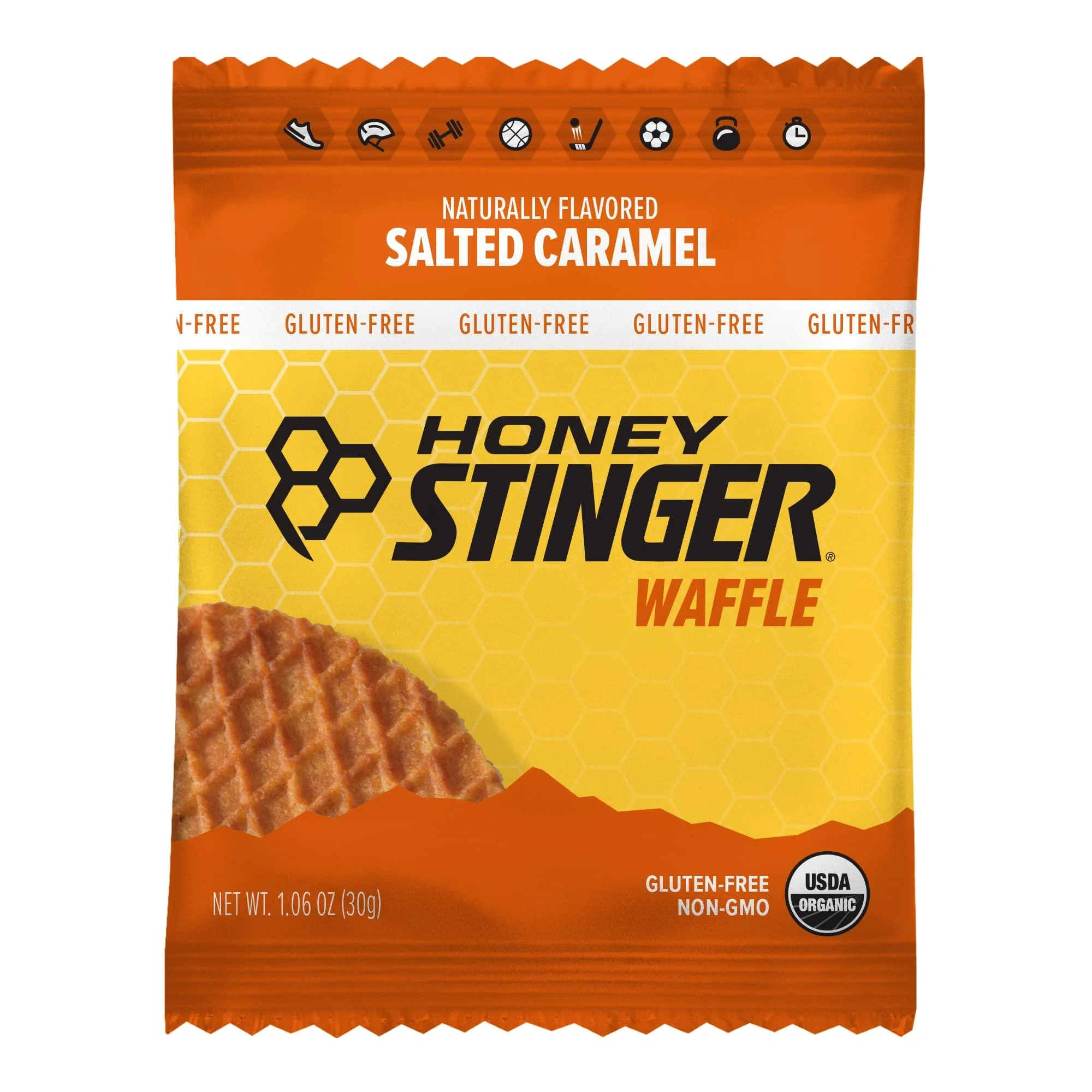 Honey Stinger Organic Gluten Free Salted Caramel Waffle | Energy Stroopwafel for Exercise, Endurance and Performance | Sports Nutrition for Home & Gym, Pre & Post Workout | Box of 16 Waffles, 16 Count (Pack of 1) Salted Ca