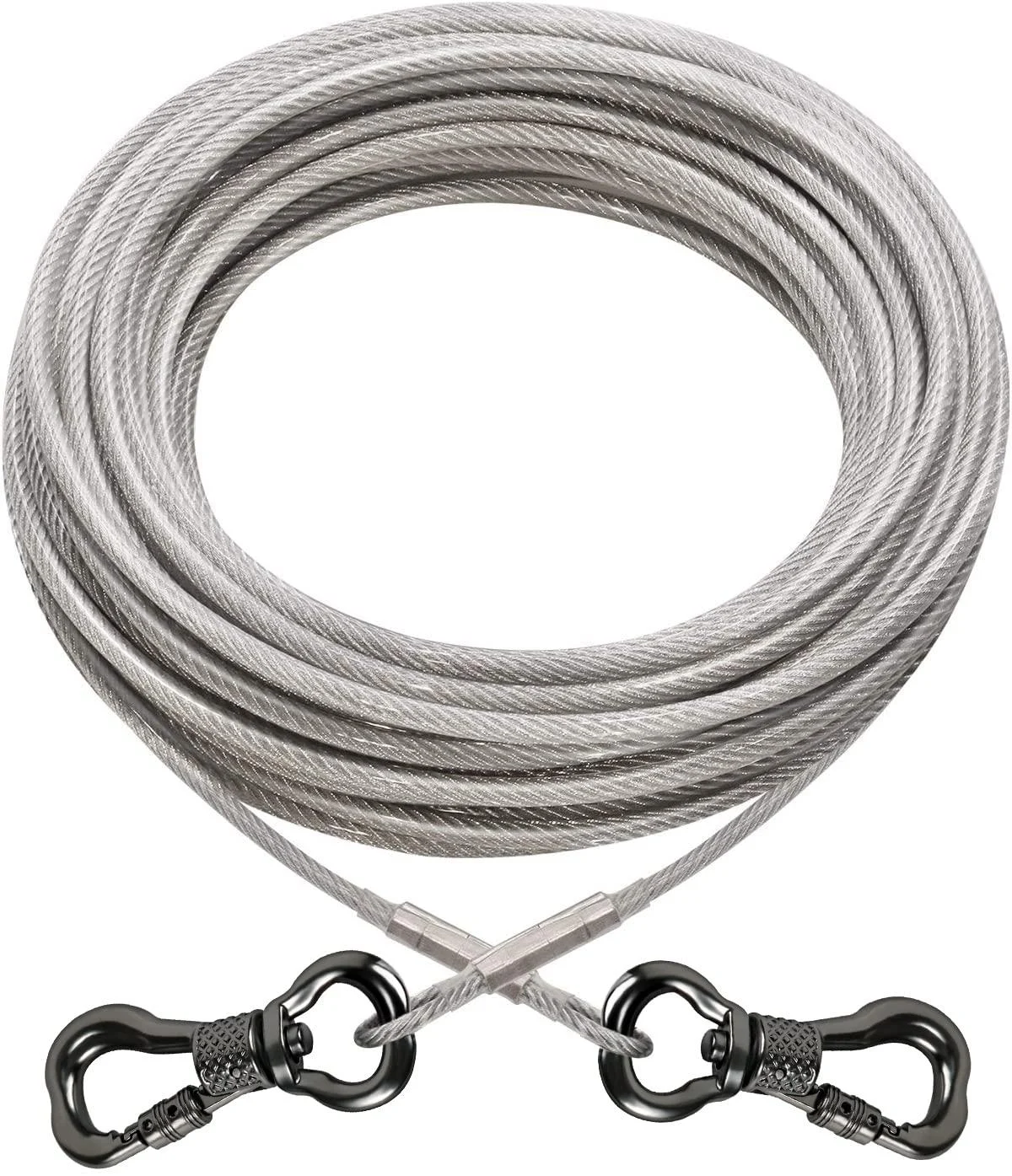 XiaZ Dog Runner Tie Out Cable for Dogs Up to 60/120/250 Pound, 10ft 15ft 20ft 25ft 30ft 40ft 50ft 60ft 70ft 100ft 120ft 150ft Dog Lead Line for Yard, Camping, Park, Outside Silver 250lbs 50ft