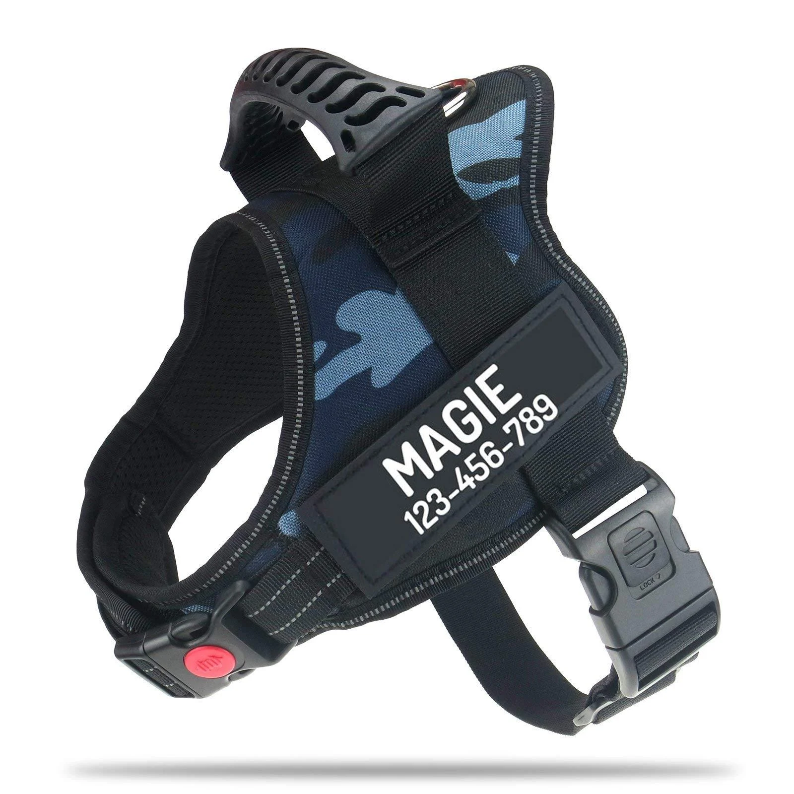 Pawpawify dog harnesses against pulling with personalized name and telephone number durable prevents tug pulling or choking for training and walking s chest 20-25in blue camouflage