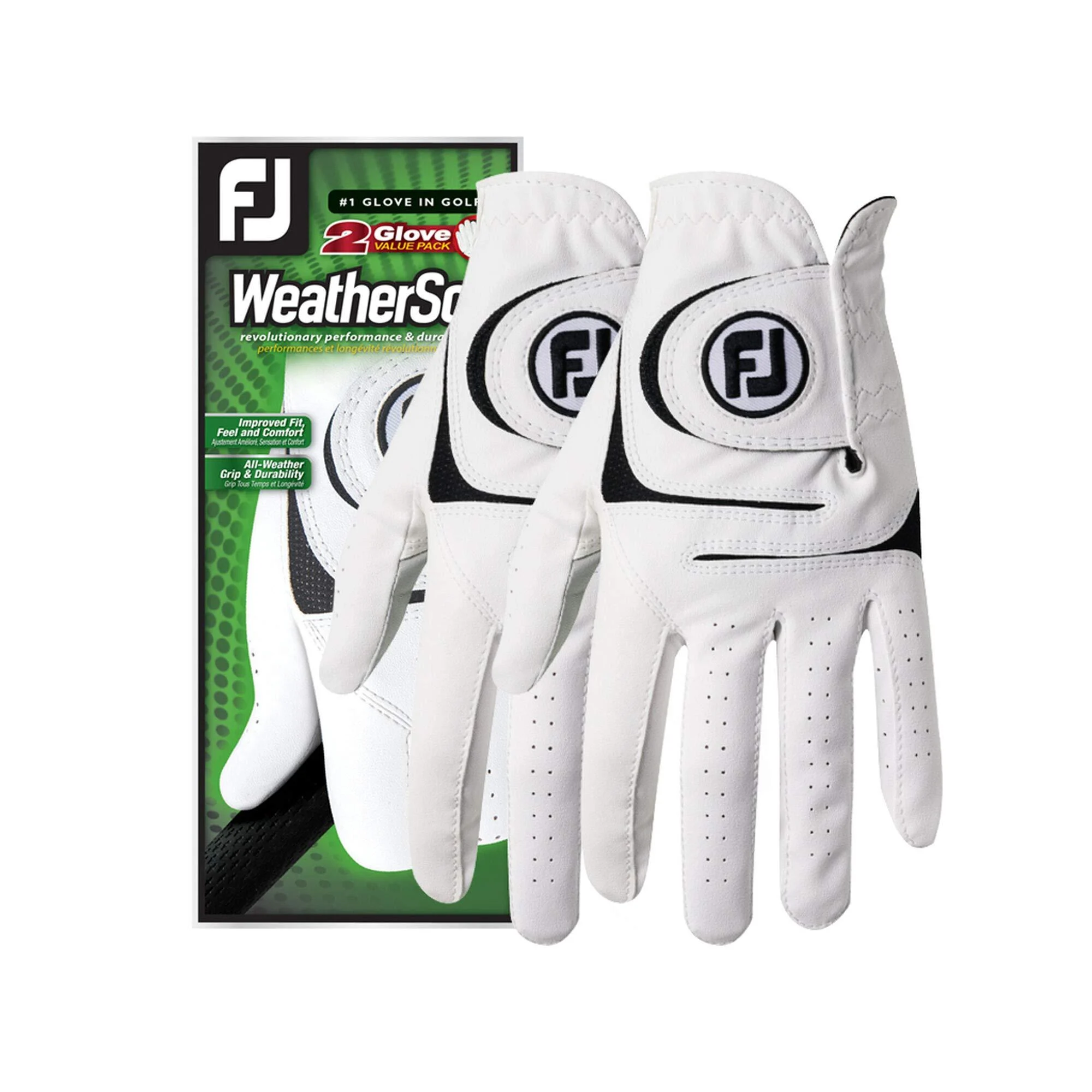 FootJoy Men's WeatherSof Golf Gloves, Pack of 2 (White) White Large Left