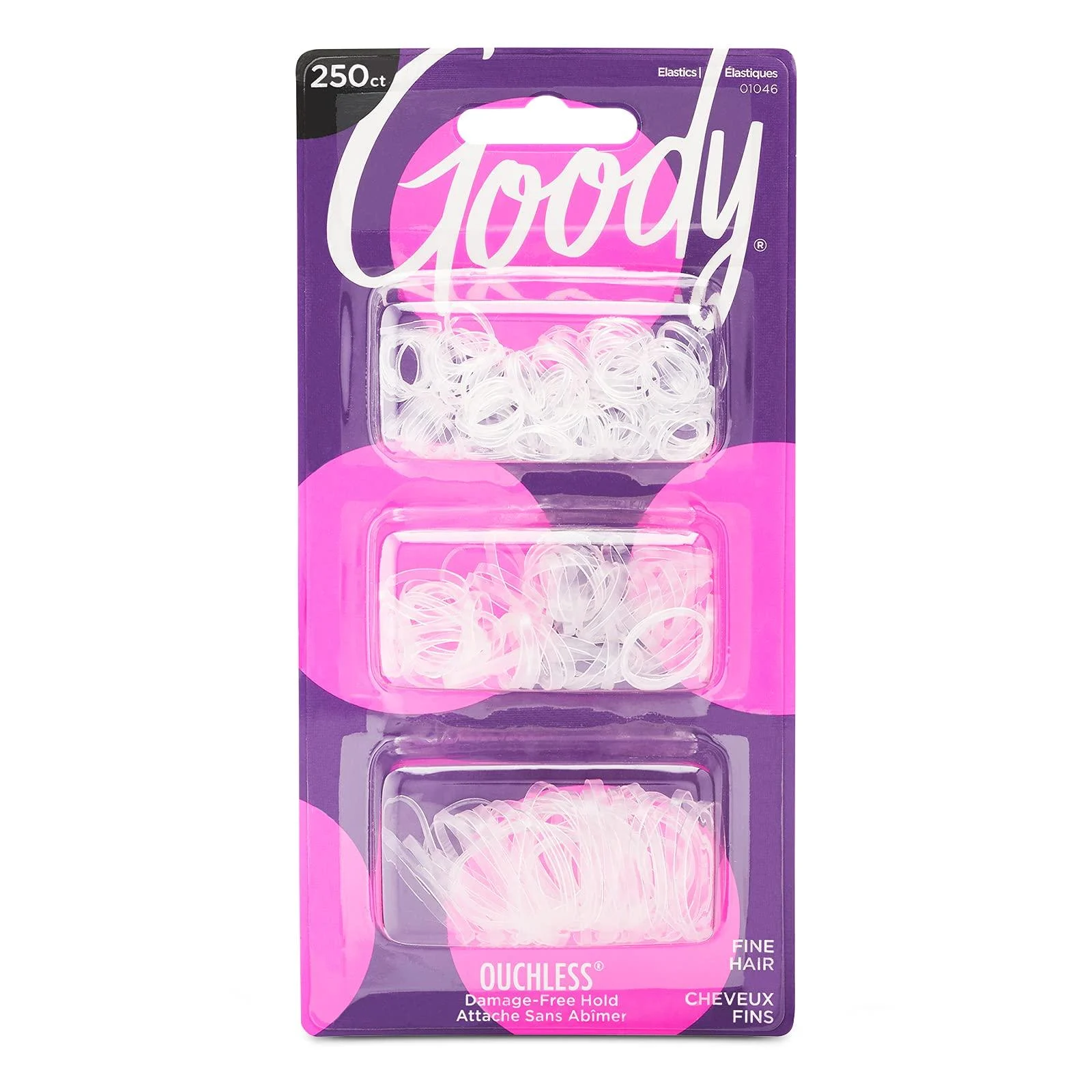GOODY Ouchless Womens Polyband Elastic Hair Tie - 250 Count Clear - Fine Hair Accessories to Style With Ease and Keep Your Hair Secured - Perfect for Fun and Unique Hairstyles - Pain-Free Clear 250 Ct