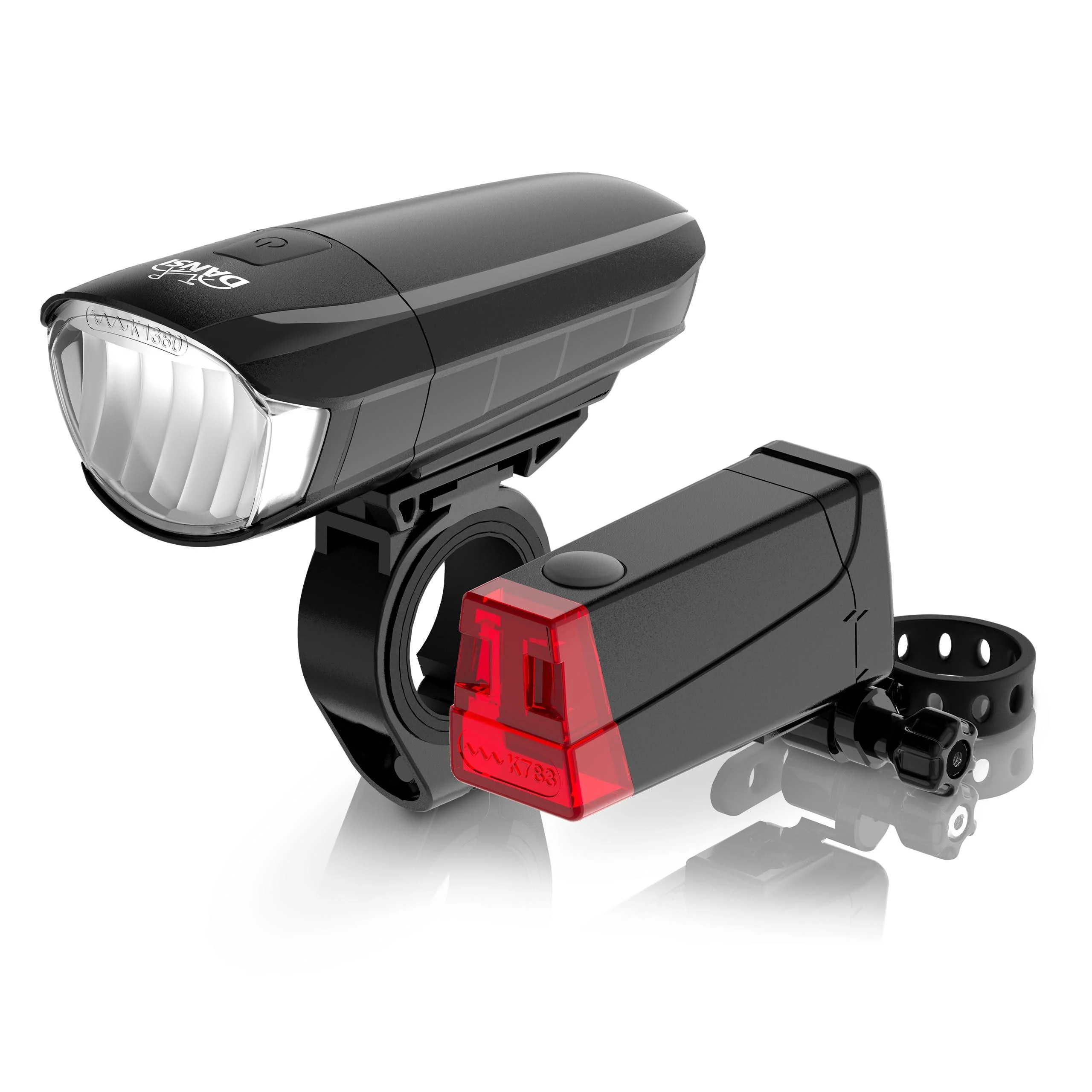 DANSI bicycle light set StVZO I LED bicycle light I wheel light bright front 30/15 Lux battery light set