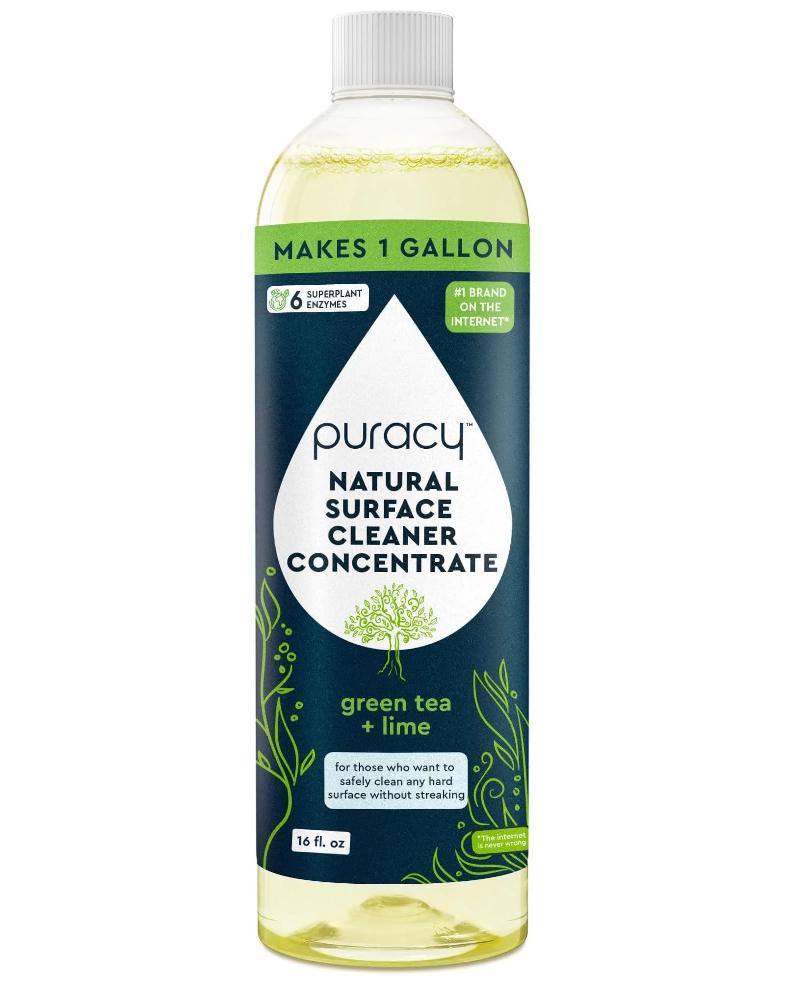 Puracy 99.9% Natural All Purpose Cleaner Concentrate - Makes 128oz Multi Purpose Cleaner - Green Tea & Lime - Surface Cleaner Floor Cleaner Kitchen Cleaner Bathroom Cleaner - Cleaning supplies Green Tea & Lime 16 Fl Oz 1pk