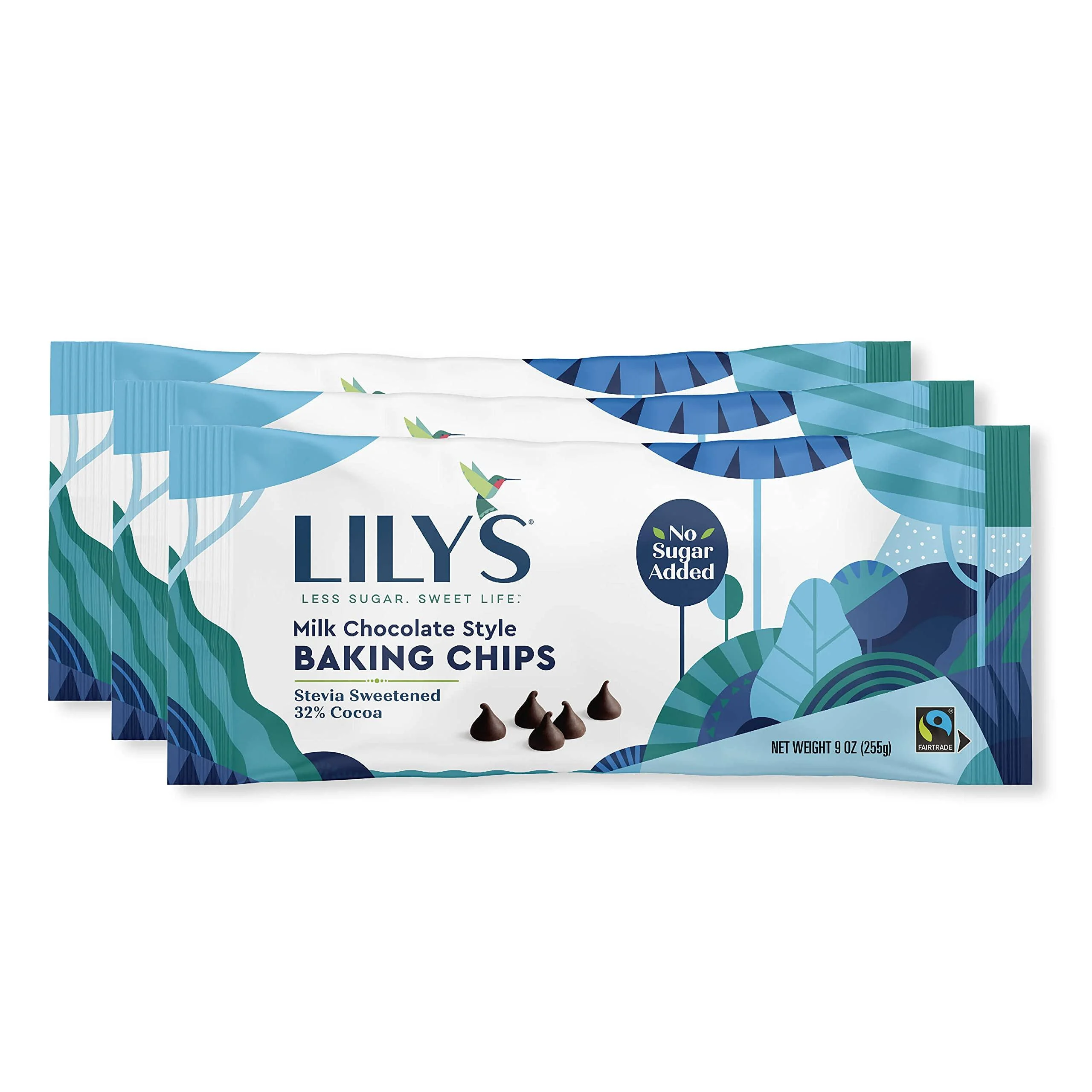 Milk Chocolate Style Baking Chips By Lily's Sweets | Made with Stevia, No Added Sugar, Low-Carb, Keto Friendly | 32% Cocoa | Fair Trade, Gluten-Free & Non-GMO Ingredients | 9 Oz, 3 Pack