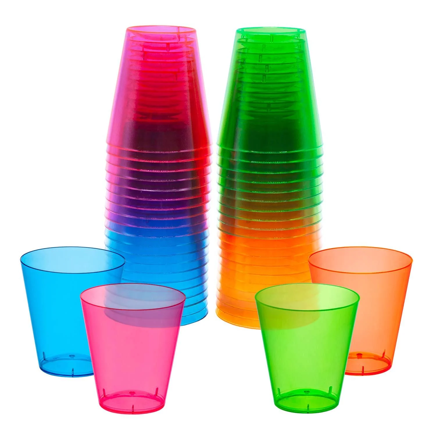 Party Essentials Hard Plastic 2-Ounce Shot/Shooter Glasses, 40-Count, Assorted Neon 40 Count (Pack of 1)