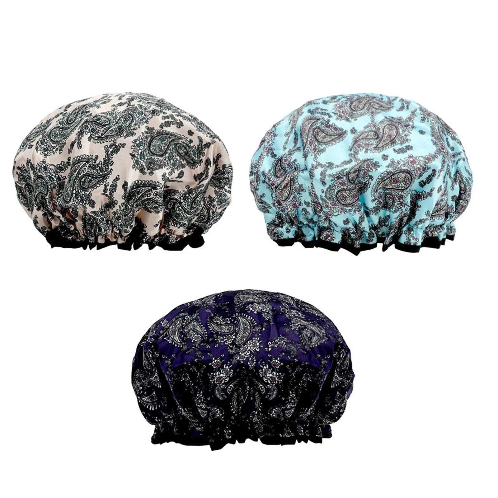 KissDate 3 Packs Double layer Shower Cap Waterproof Elastic Bath Cap for Women Shower Spa Salon (Multicolor-2)