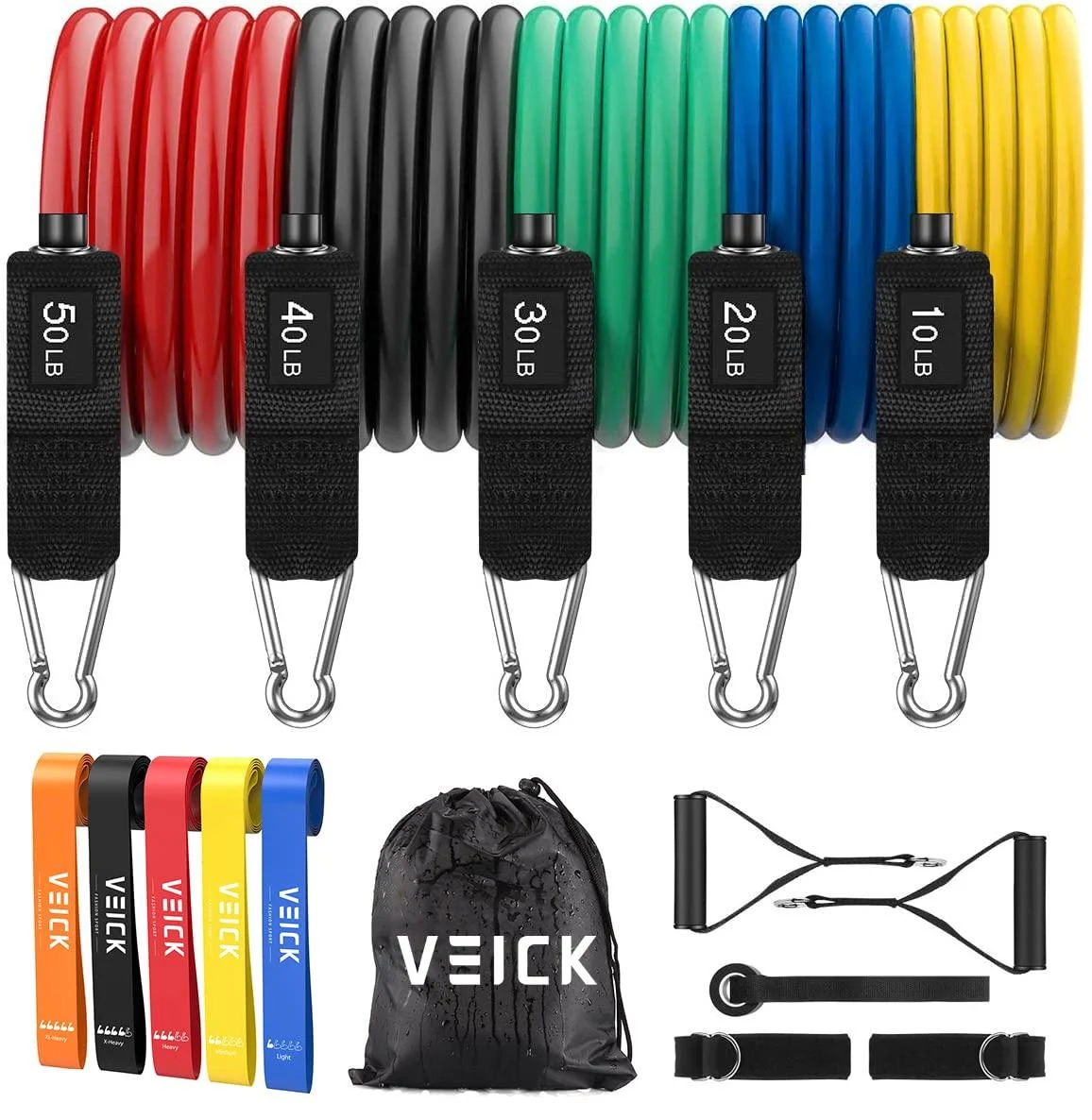 Veick Resistance Bands Resistance Bands Set 5 Fitness Bands Expander Tube Rubber Bands fitness band with wearing bag Pilates strength training Physiotherapy 4.5-68 kg set (16)