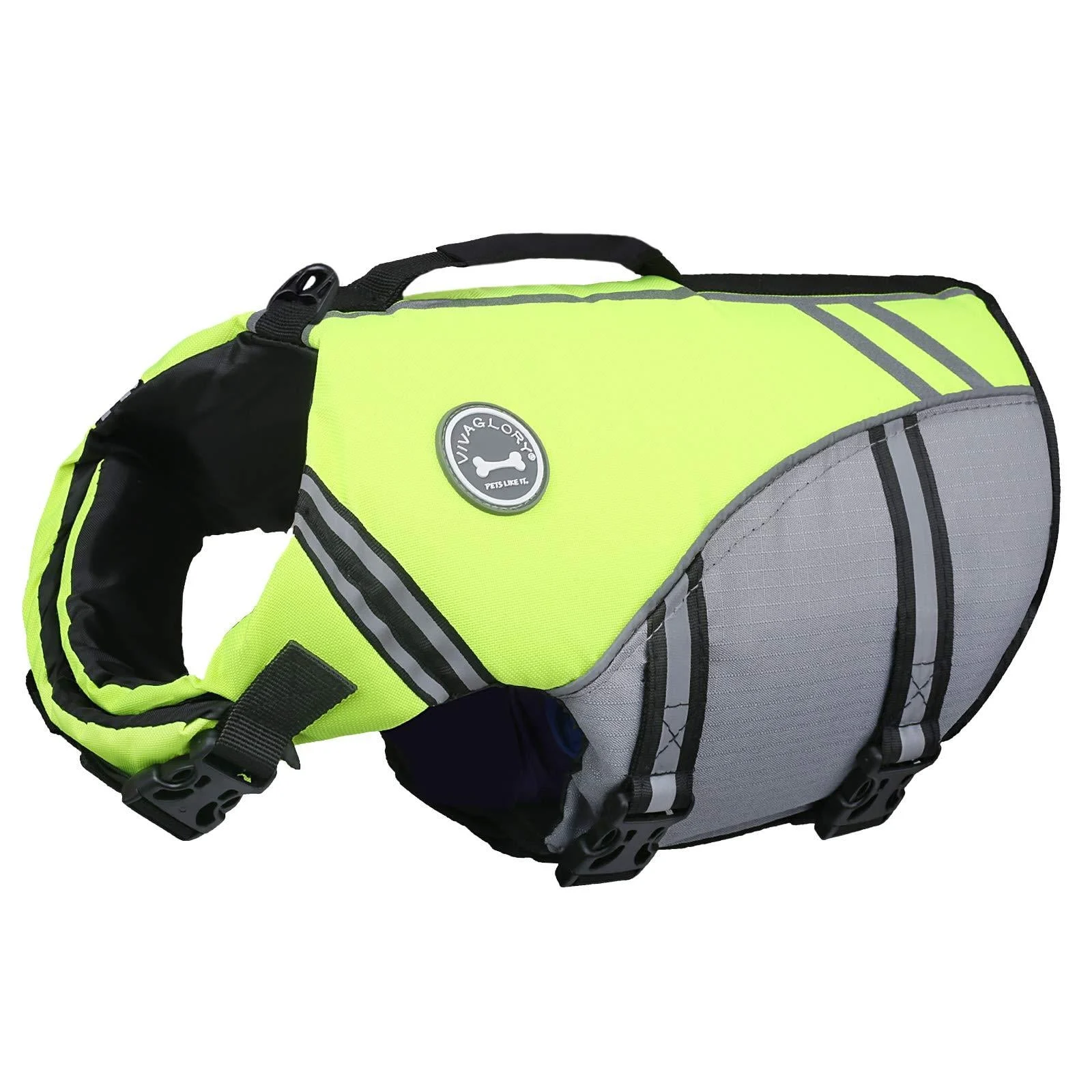Vivaglory sports style life jacket for dogs with an excellent buoyancy adjustable & durable life jacket with a safe fastening system for large dogs neon yellow L: 66-79 cm (chest circumference) neon yellow