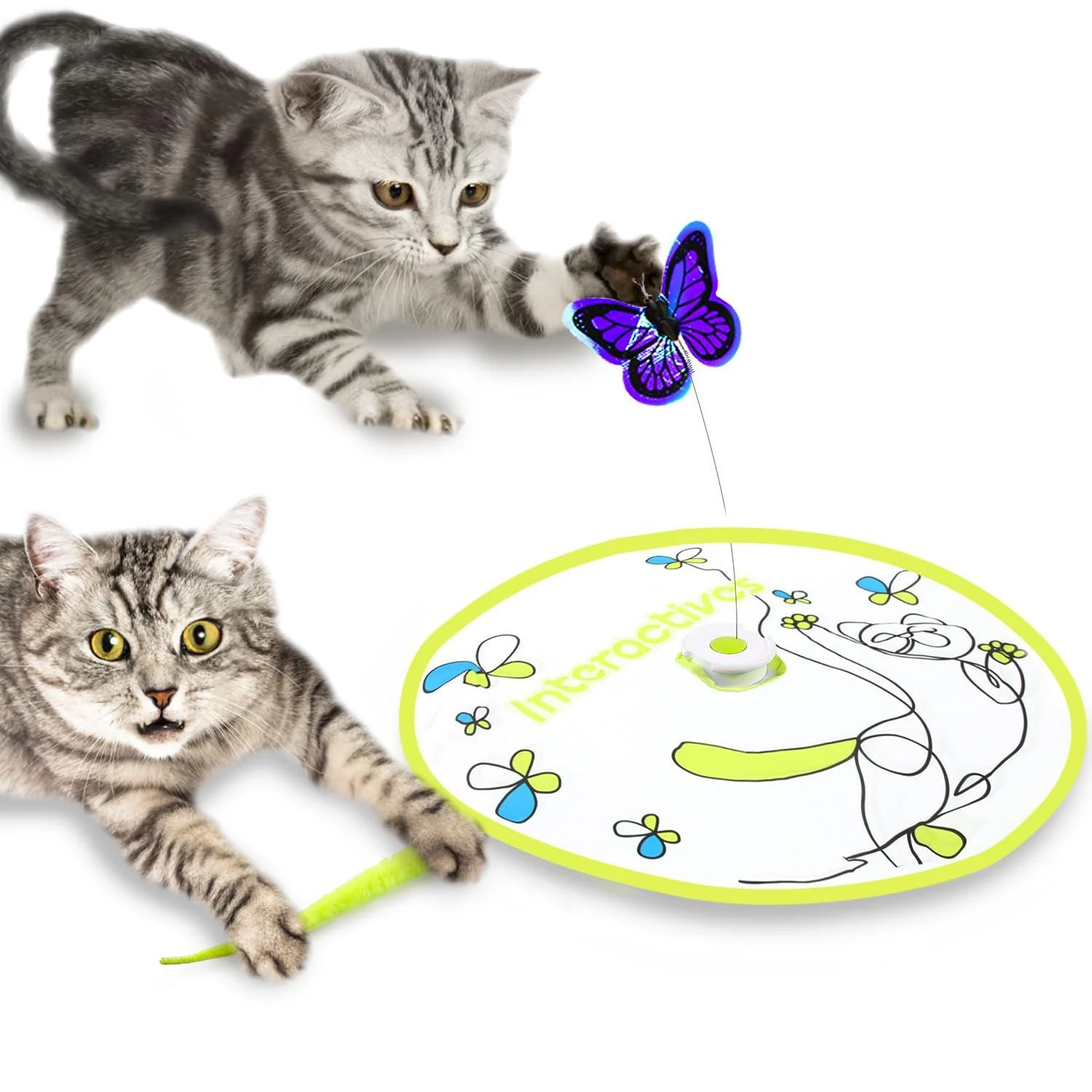 All for paws 2 in 1 cat toys hide-n-seek cat bar toys automatic kitten flutter toys with butterfly spinner cat movable spring toys for indoor cats flutter bug with hide Seek