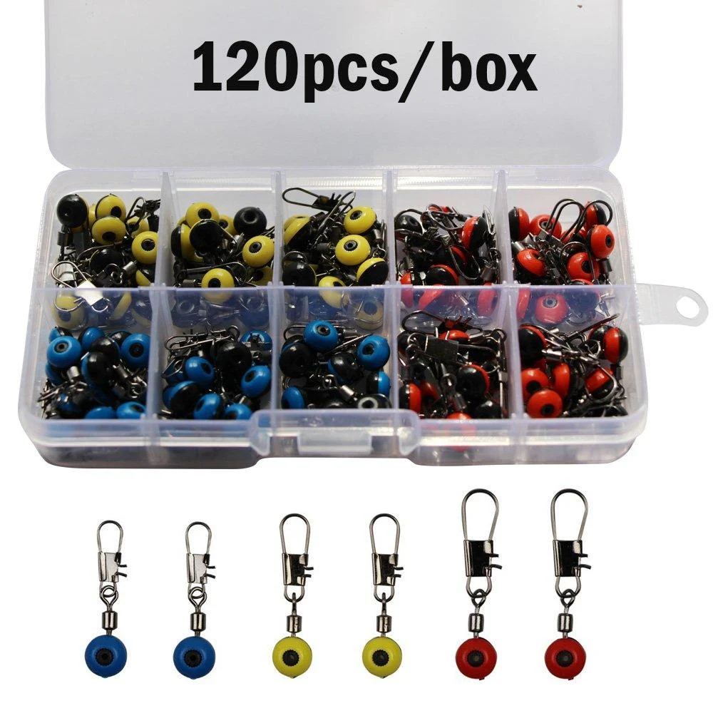 Fishing Line Sinker Slides Fishing Float Connector Rolling Swivels with Interlock Snaps Red/Yellow/Blue 60pcs/box - Laxygo