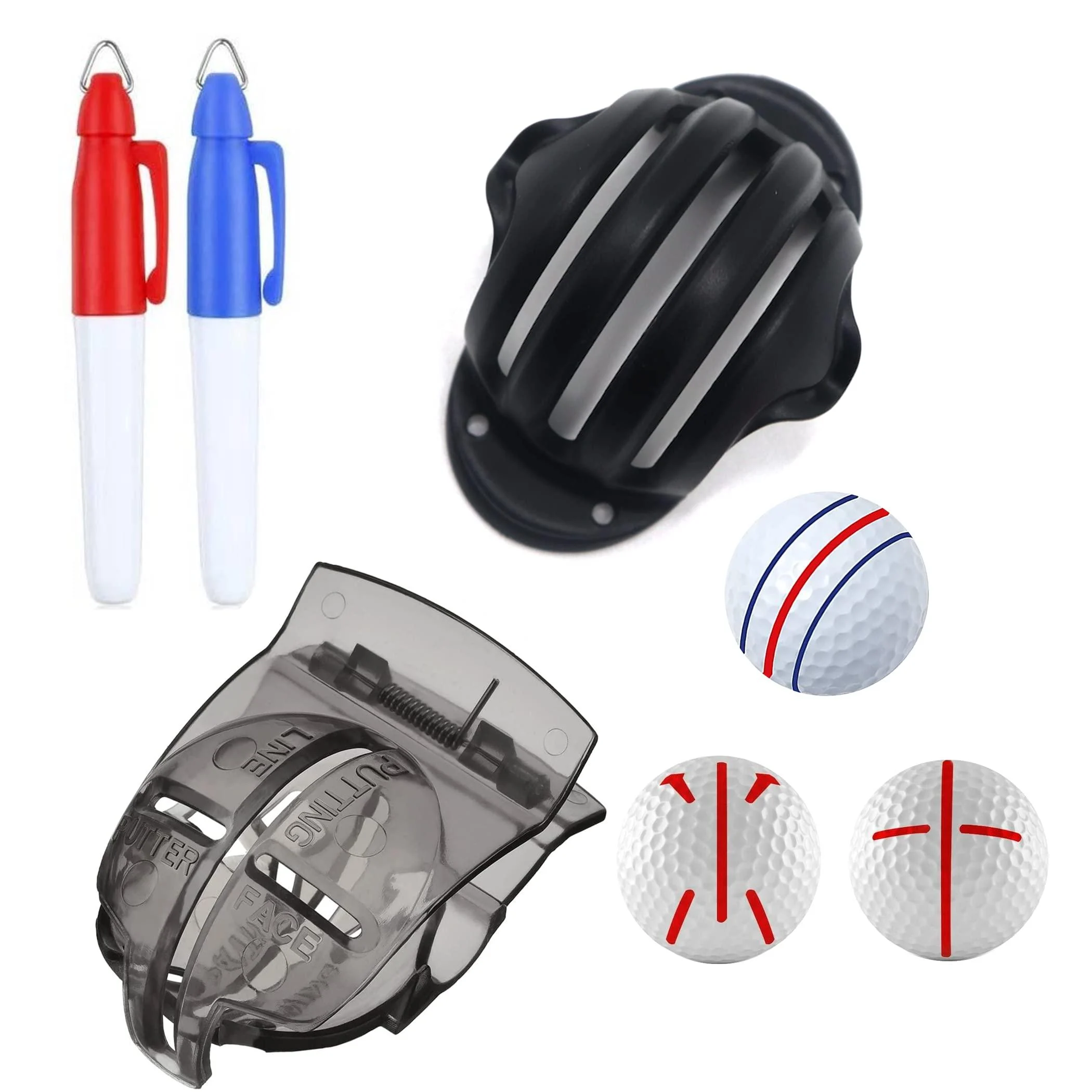 FAVORGEAR Golf Ball Line Marker Alignment Kit,Triple Track Golf Ball Marker Stencil Tool for a Better Alignment&Identification,Golf Accessories with Two Sharpie Mini for Perfect Putting Kit A