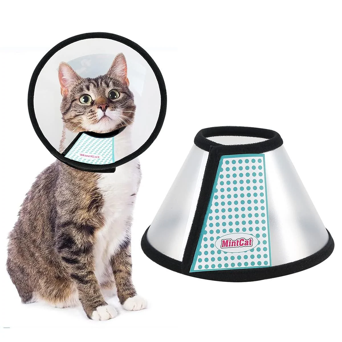 MintCat Cat Cone Collar Soft, Adjustable Pet Cone E Collar for Cats, Protective Comfy Cat Recovery Collar, Kitten Cones, Plastic Elizabethan Collar for Rabbit Small Dogs After Surgery to Stop Licking L (neck: 9.84in)