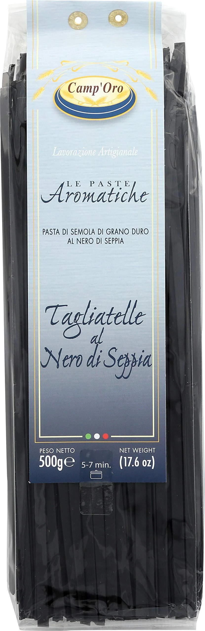 Camp'Oro Le Aromatiche Black Squid Ink Tagliatelle Italian Pasta, Black Squid Ink, 17.6 oz