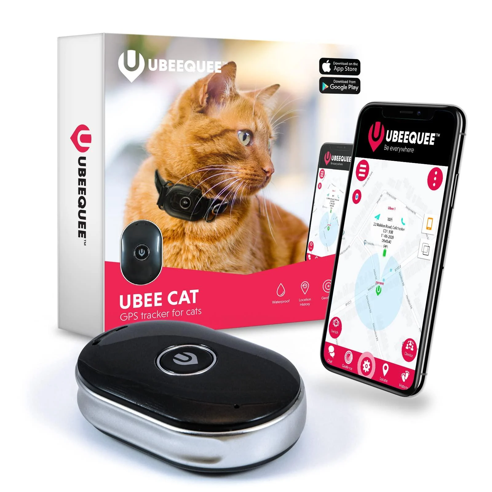 UBEE CAT GPS Tracker for cats Lightest UK tracker (23g) Unlimited Range Free & Shareable App UK Support - UBEEQUEE
