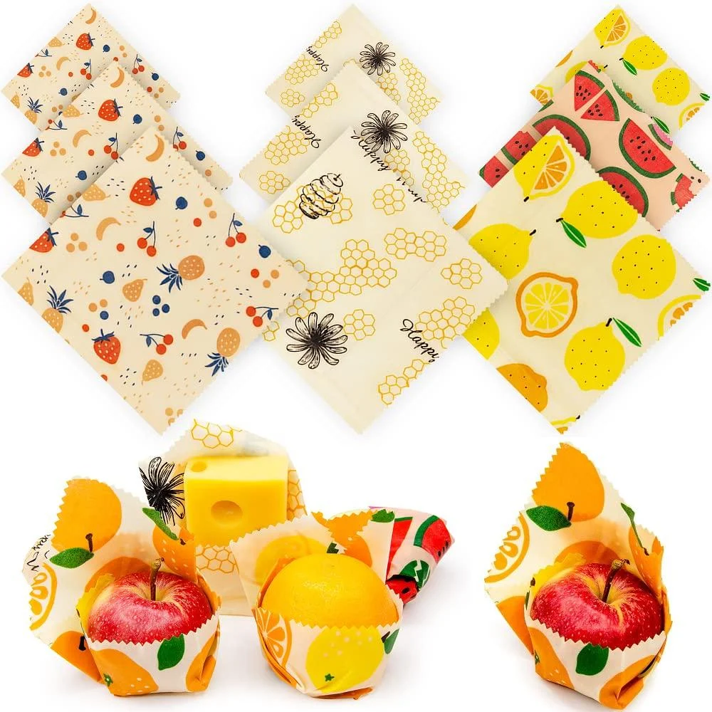 Reusable Beeswax Food Wraps Set 9 Pcs Assorted Sustainable Beeswax Wrap, Washable Wax Wrapping, Bread Sandwich Storage Wax Covers (3 Each for Small, Medium, and Large) - GObestideas