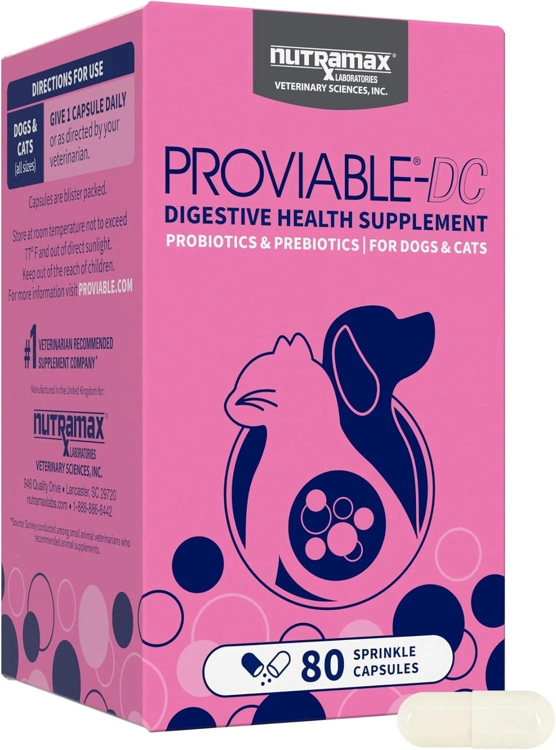 Nutramax Proviable Health Supplement for Cats and Dogs 80 Count - Nutramax Laboratories