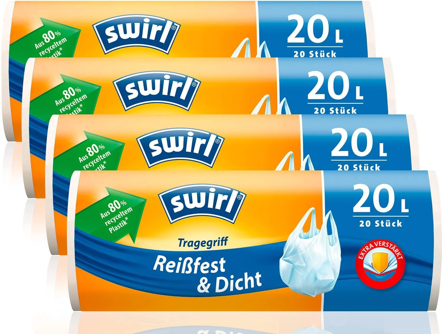 Swirl tear-resistant & leak-proof carrying handle garbage bags multipack 4x 20l/20 bags white 20 liters