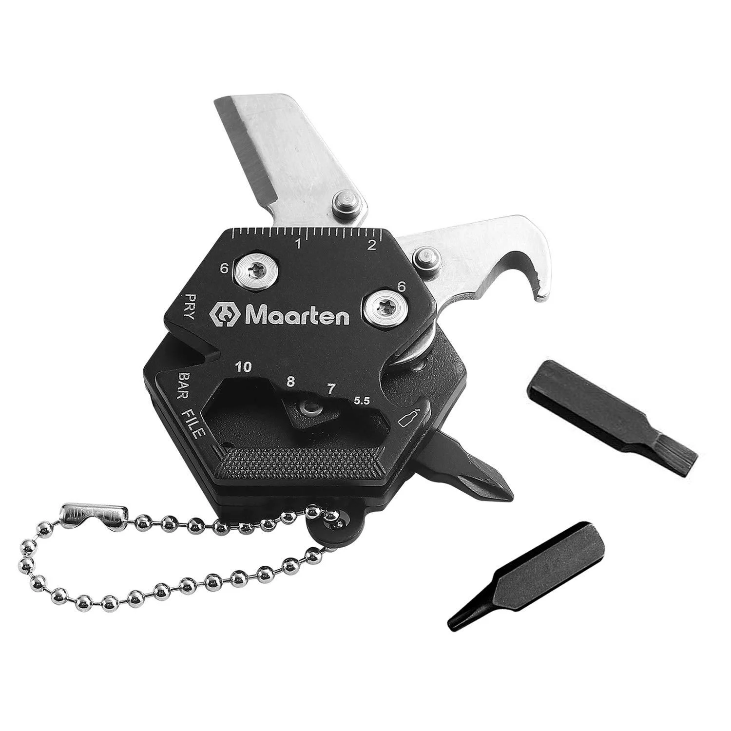 Maarten Multitool with Key chain, Gifts for Dad Men, Upgraded 14 in 1 Stainless Steel Mini EDC Coin Pocket Multi Tool for Survival, Camping, Hunting, Outdoor, Hiking Black