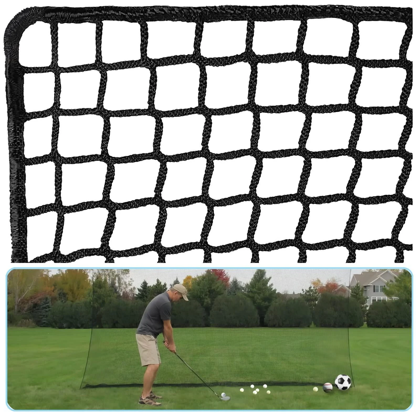 IUZEAI Golf Practice Net Golf Ball Hitting Netting,Heavy Duty Nylon Golf Sports Netting Barrier Nets 10x10ft/10x15ft/10x20ft