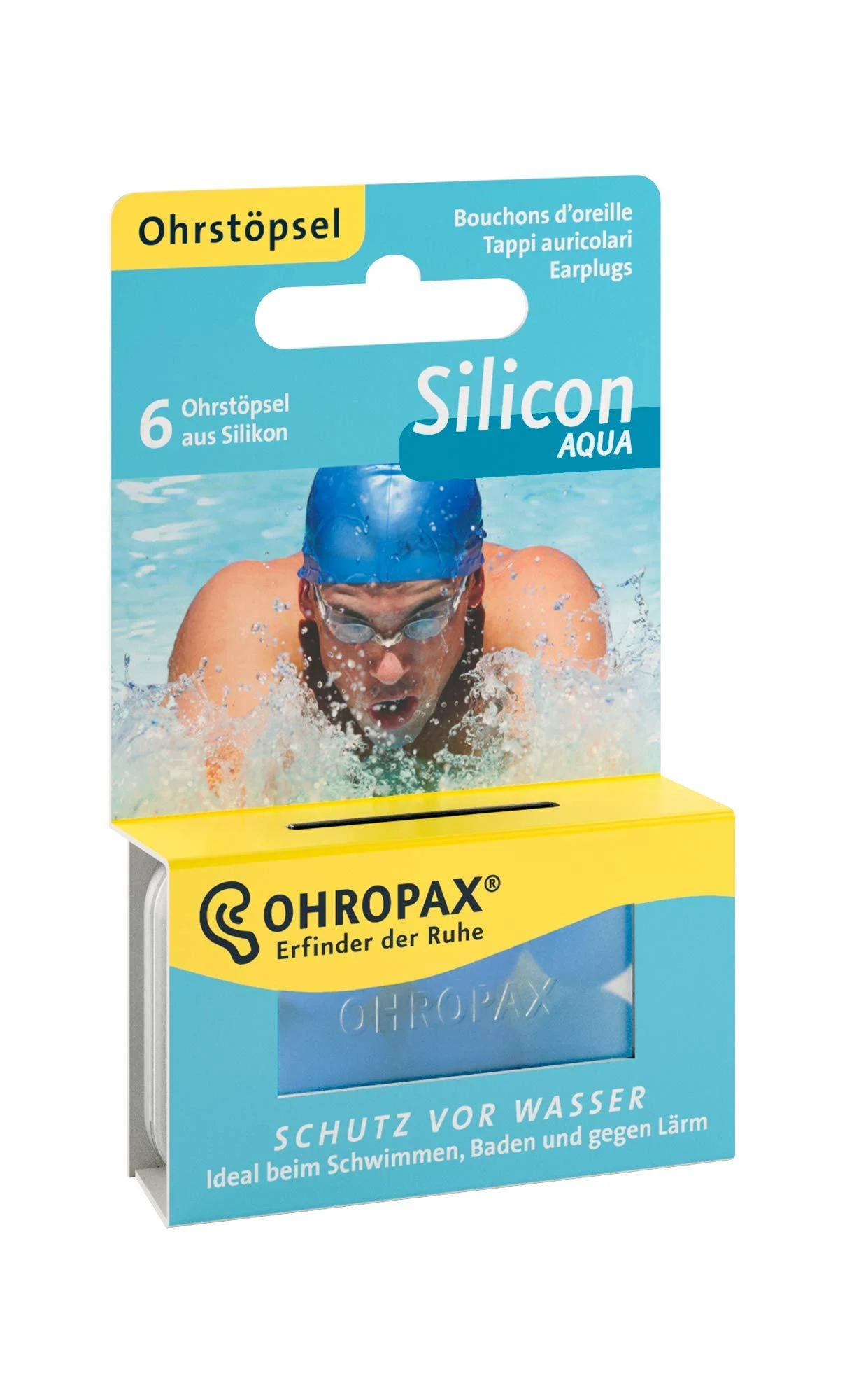 Ohropax Silicon aqua earplugs - 1x 6 pieces - waterproof pre -ear plugs made of skin -friendly silicone - to protect against water when swimming - reusable